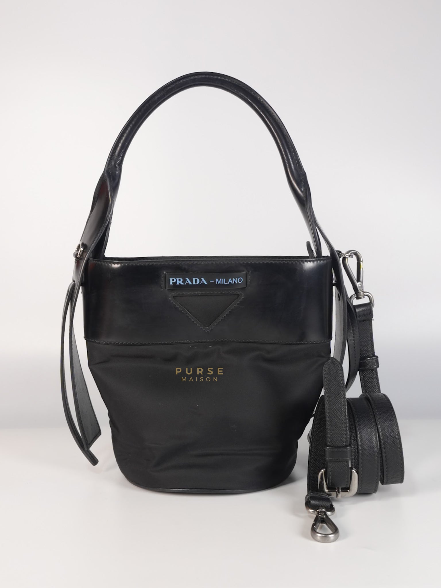 Ouverture Bucket Bag Small in Black Tessuto and Leather | Purse Maison Luxury Bags Shop