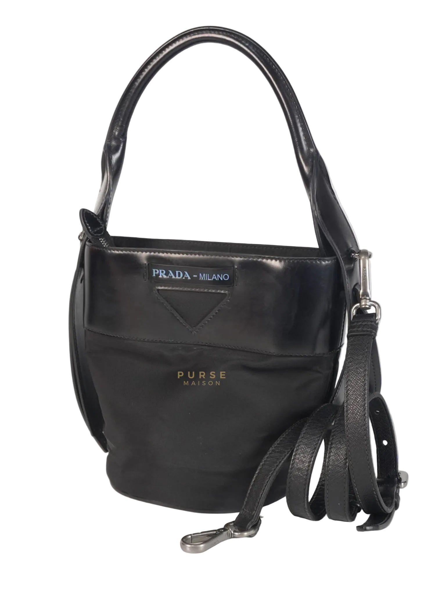 Ouverture Bucket Bag Small in Black Tessuto and Leather | Purse Maison Luxury Bags Shop