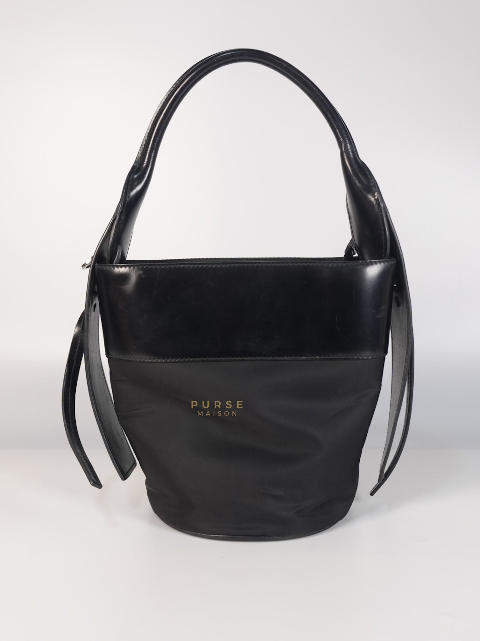 Ouverture Bucket Bag Small in Black Tessuto and Leather | Purse Maison Luxury Bags Shop