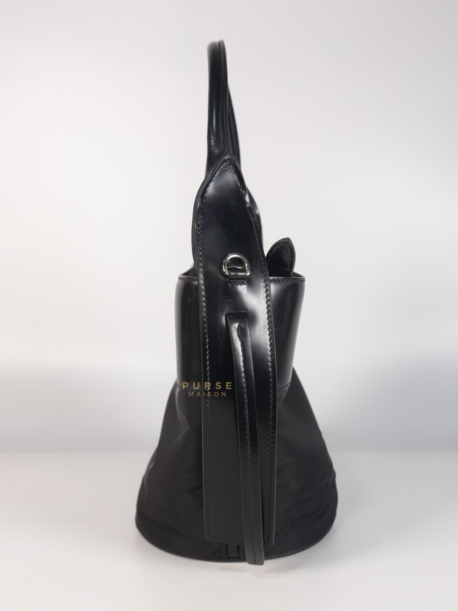 Ouverture Bucket Bag Small in Black Tessuto and Leather | Purse Maison Luxury Bags Shop