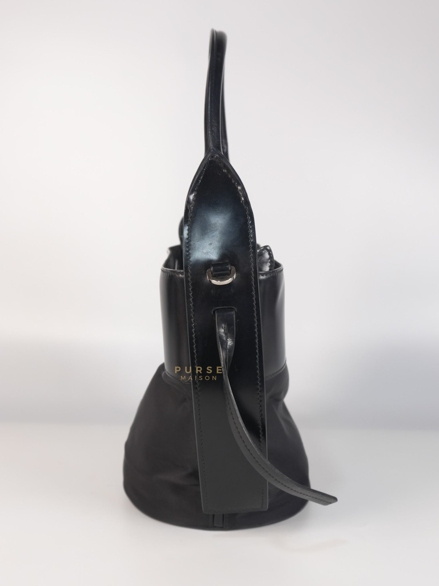 Ouverture Bucket Bag Small in Black Tessuto and Leather | Purse Maison Luxury Bags Shop