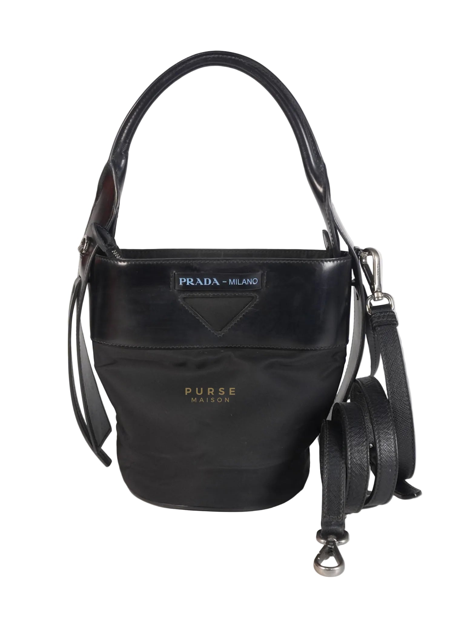 Ouverture Bucket Bag Small in Black Tessuto and Leather | Purse Maison Luxury Bags Shop