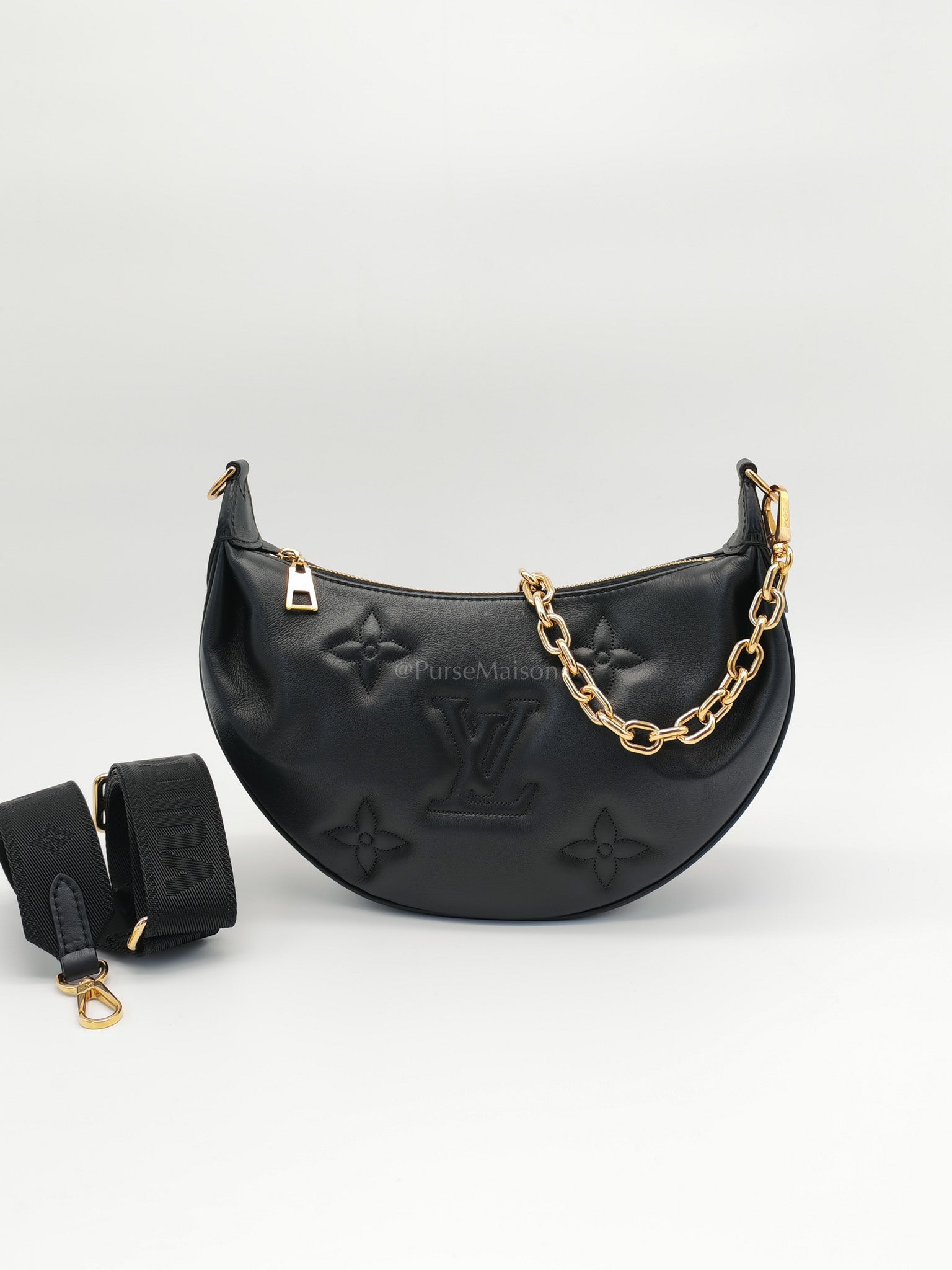 Over The Moon Bag in Black Monogram Embroidered Smooth Calfskin Leather (Microchip) | Purse Maison Luxury Bags Shop