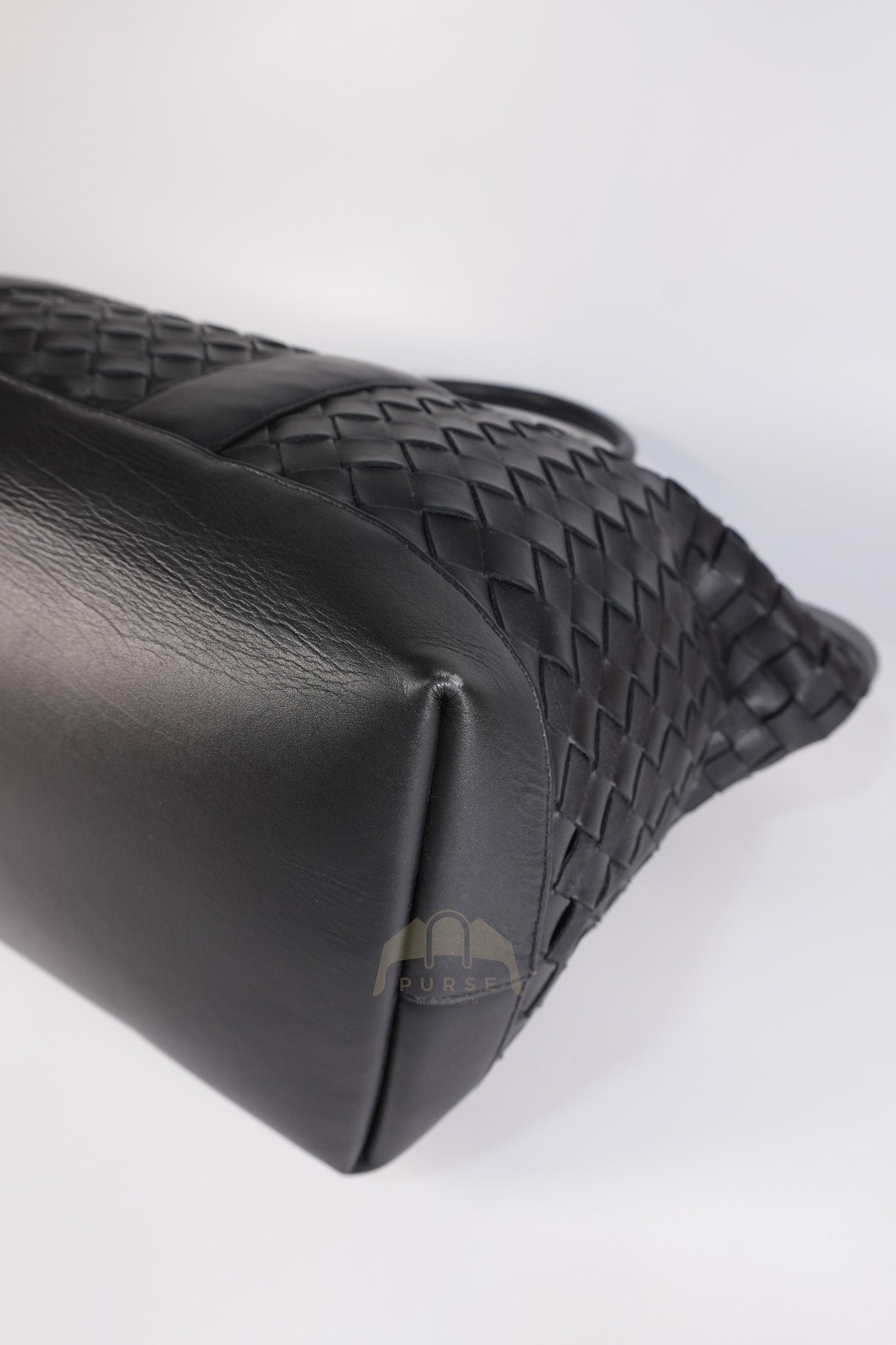 Overnight Tote in Black Nappa Intrecciato Leather | Purse Maison Luxury Bags Shop