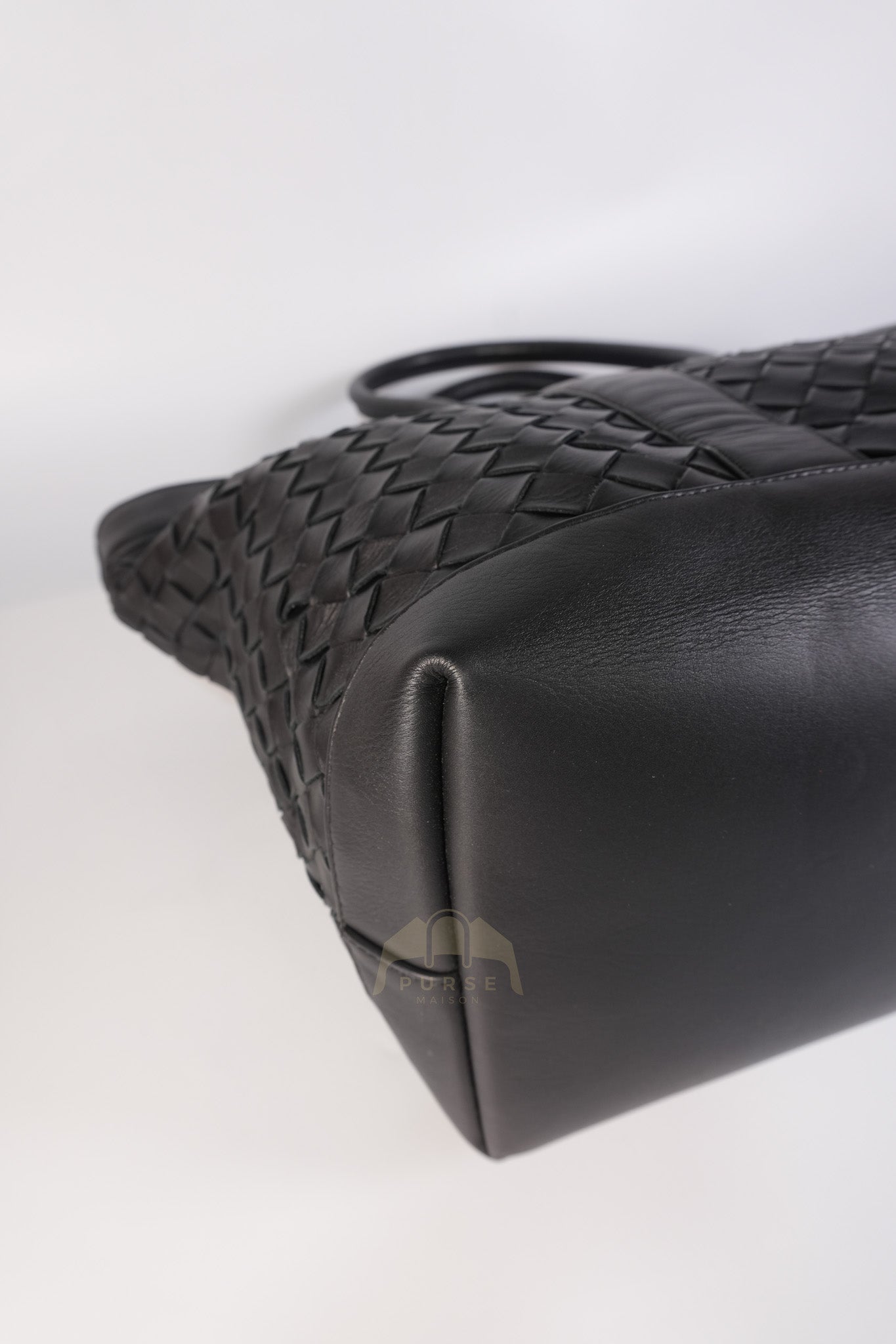 Overnight Tote in Black Nappa Intrecciato Leather | Purse Maison Luxury Bags Shop
