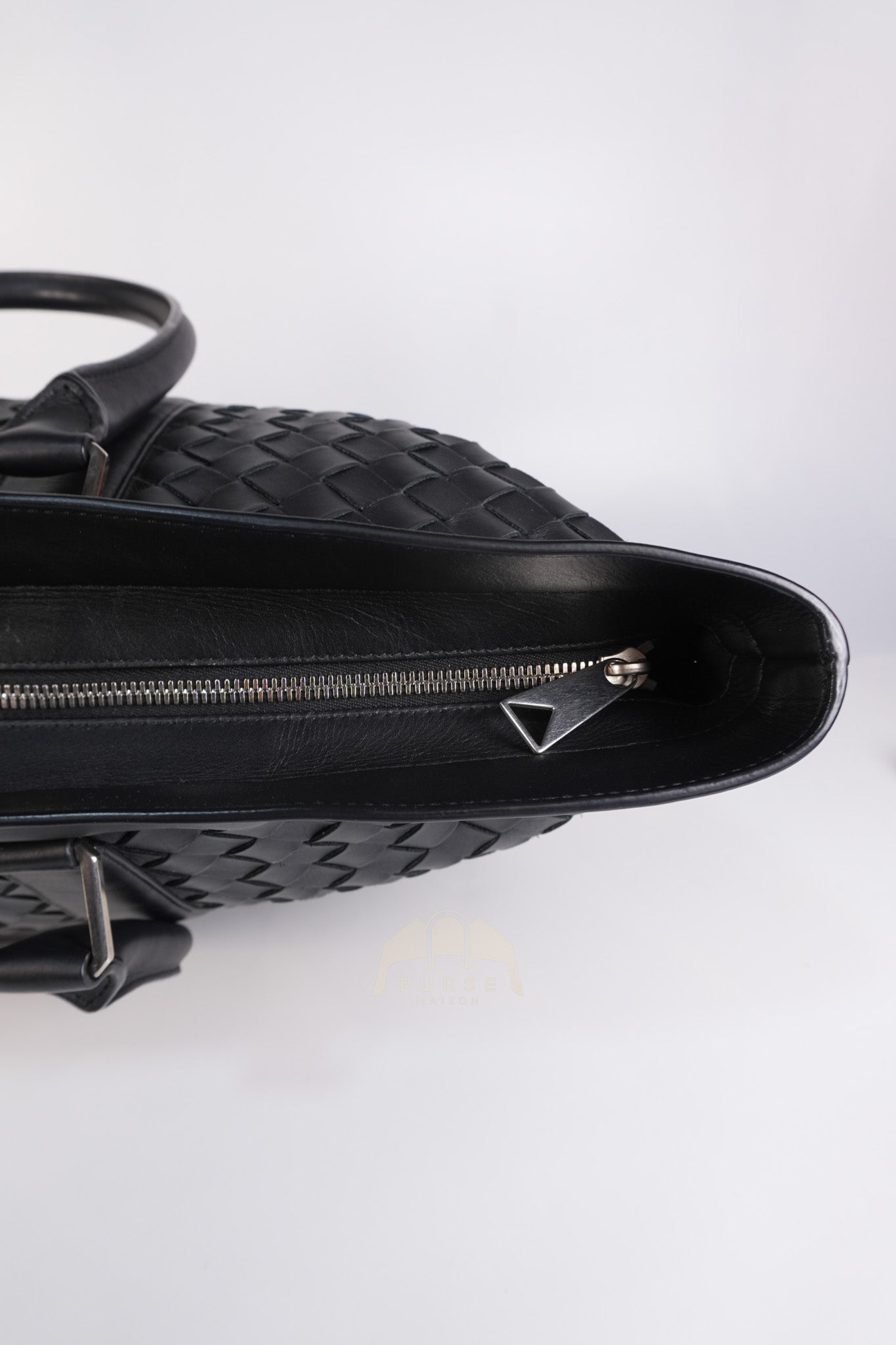 Overnight Tote in Black Nappa Intrecciato Leather | Purse Maison Luxury Bags Shop