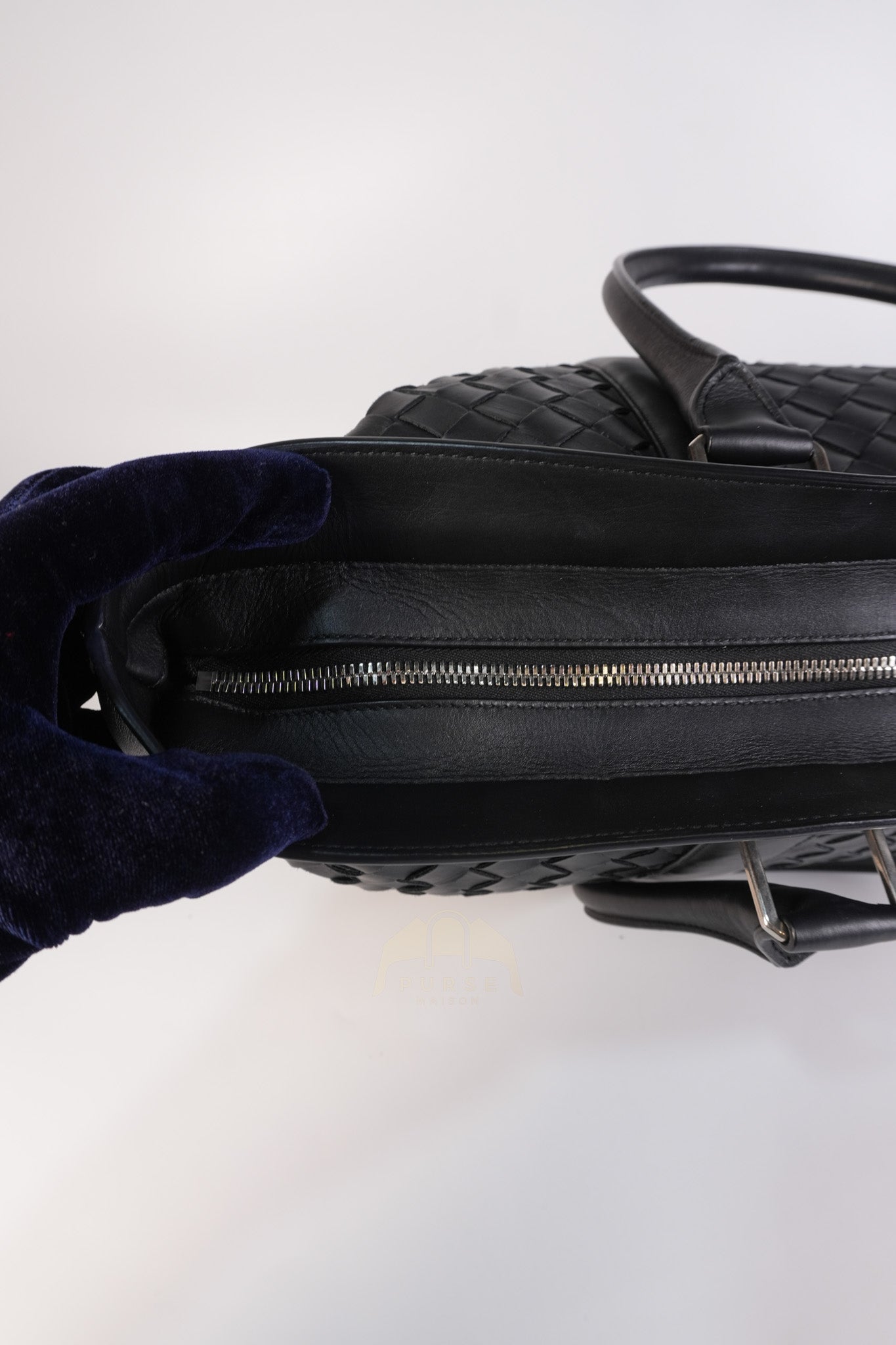 Overnight Tote in Black Nappa Intrecciato Leather | Purse Maison Luxury Bags Shop