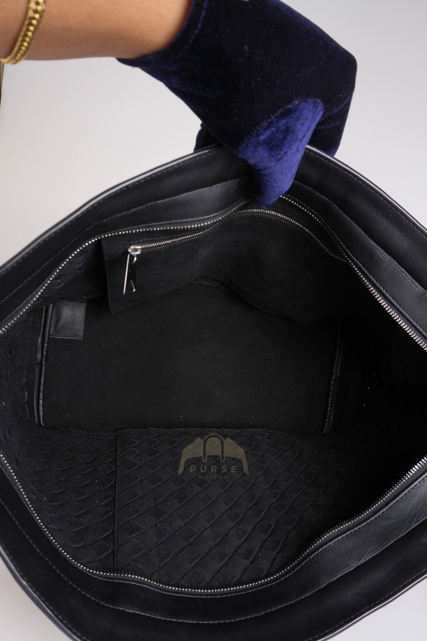 Overnight Tote in Black Nappa Intrecciato Leather | Purse Maison Luxury Bags Shop