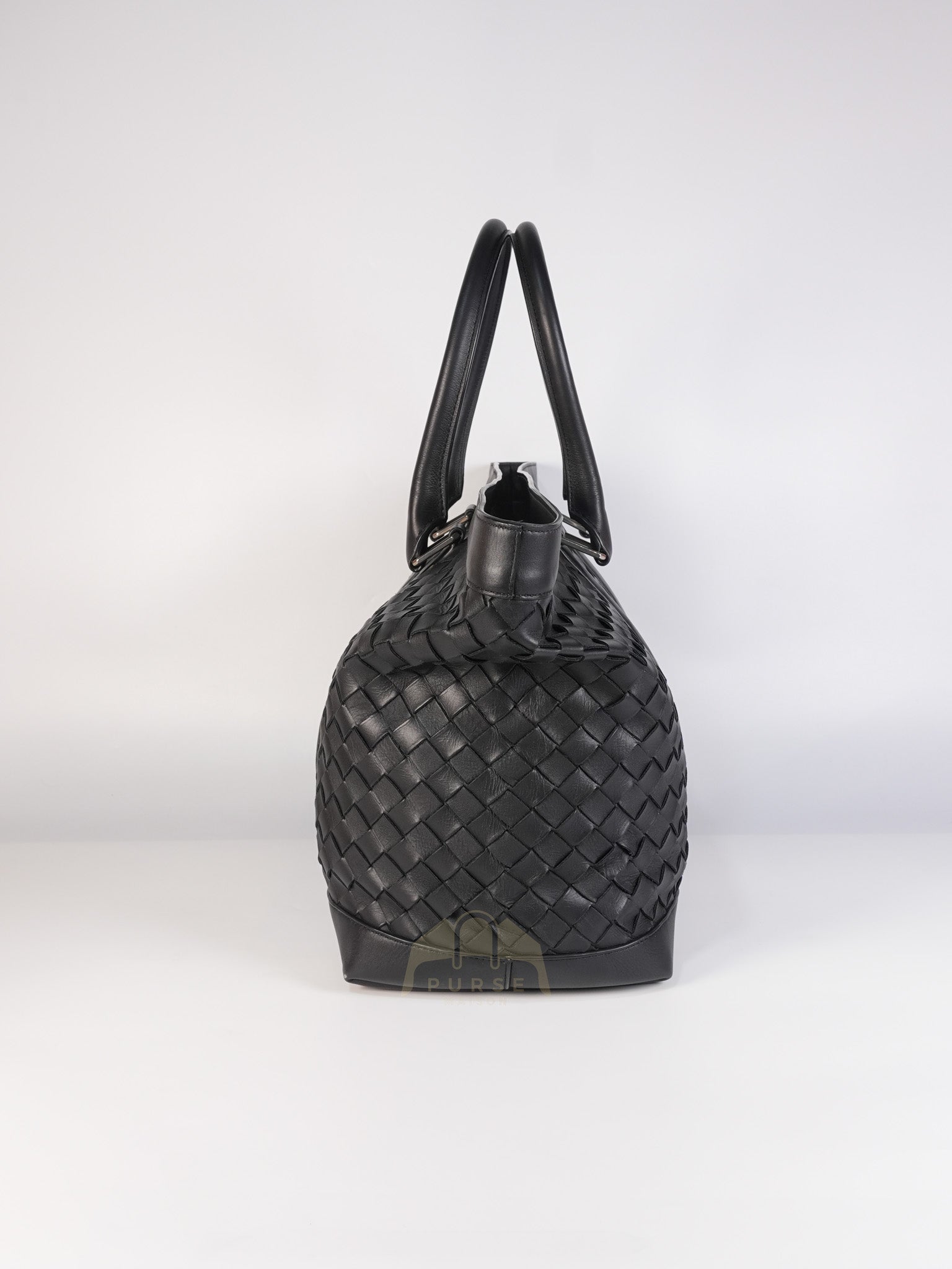 Overnight Tote in Black Nappa Intrecciato Leather | Purse Maison Luxury Bags Shop
