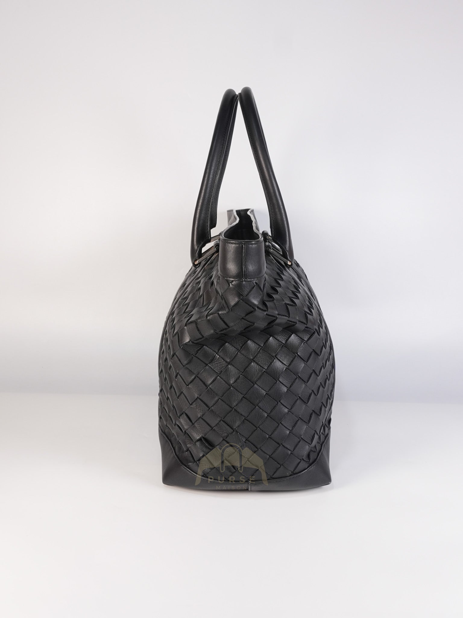 Overnight Tote in Black Nappa Intrecciato Leather | Purse Maison Luxury Bags Shop