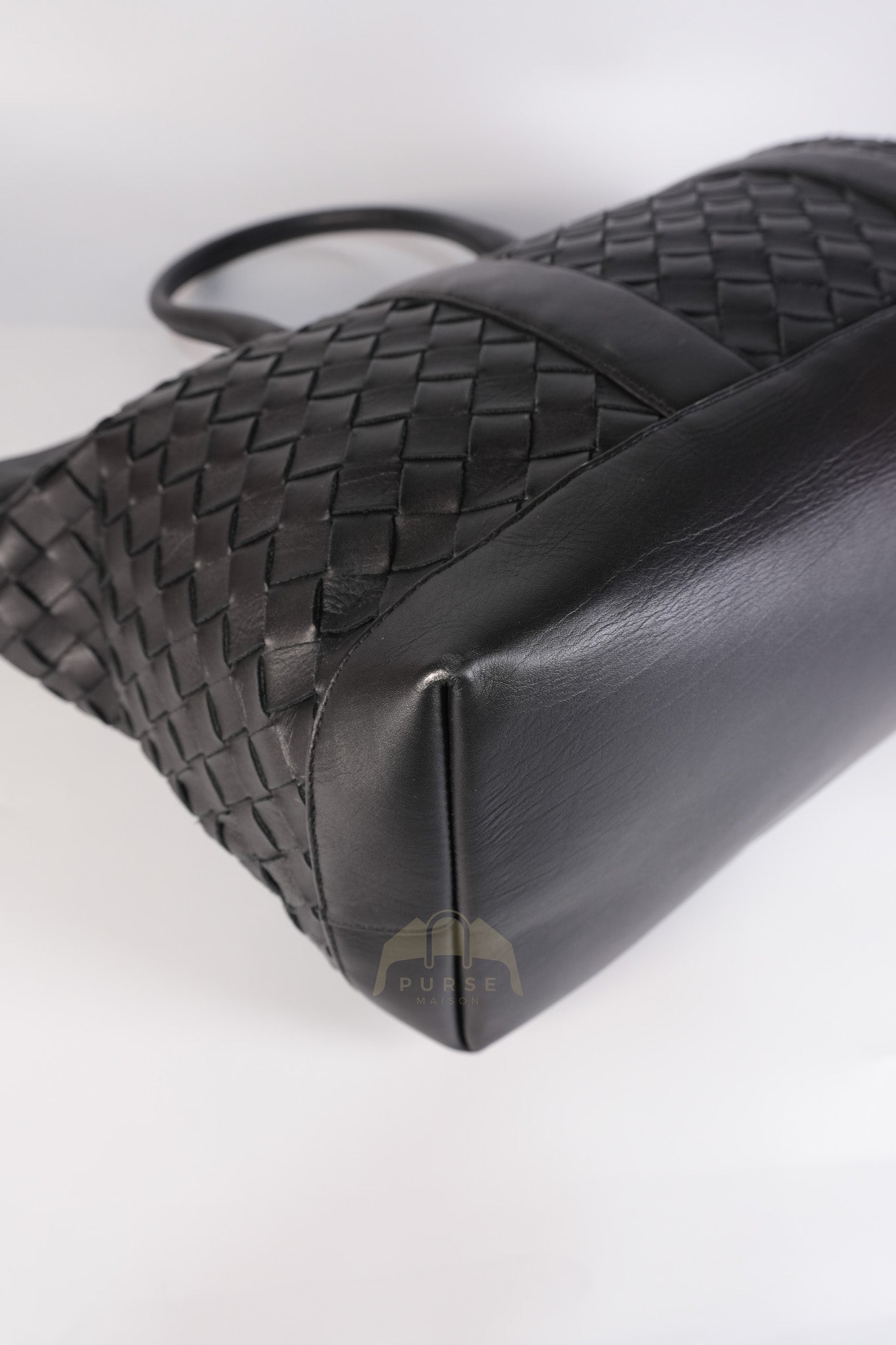 Overnight Tote in Black Nappa Intrecciato Leather | Purse Maison Luxury Bags Shop