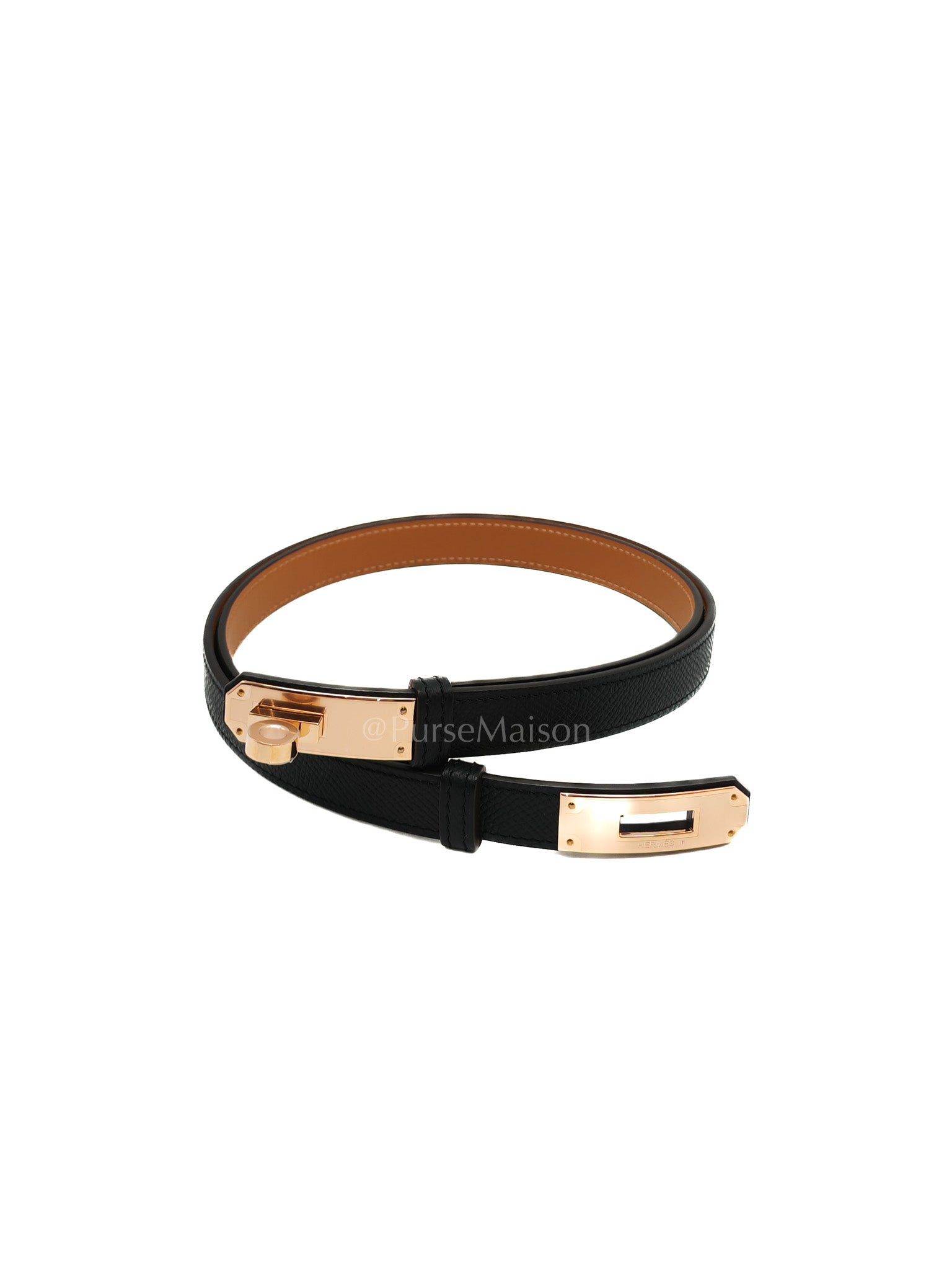 Kelly Belt in Black Epsom Leather & Rose Gold Hardware Stamp G (2026)