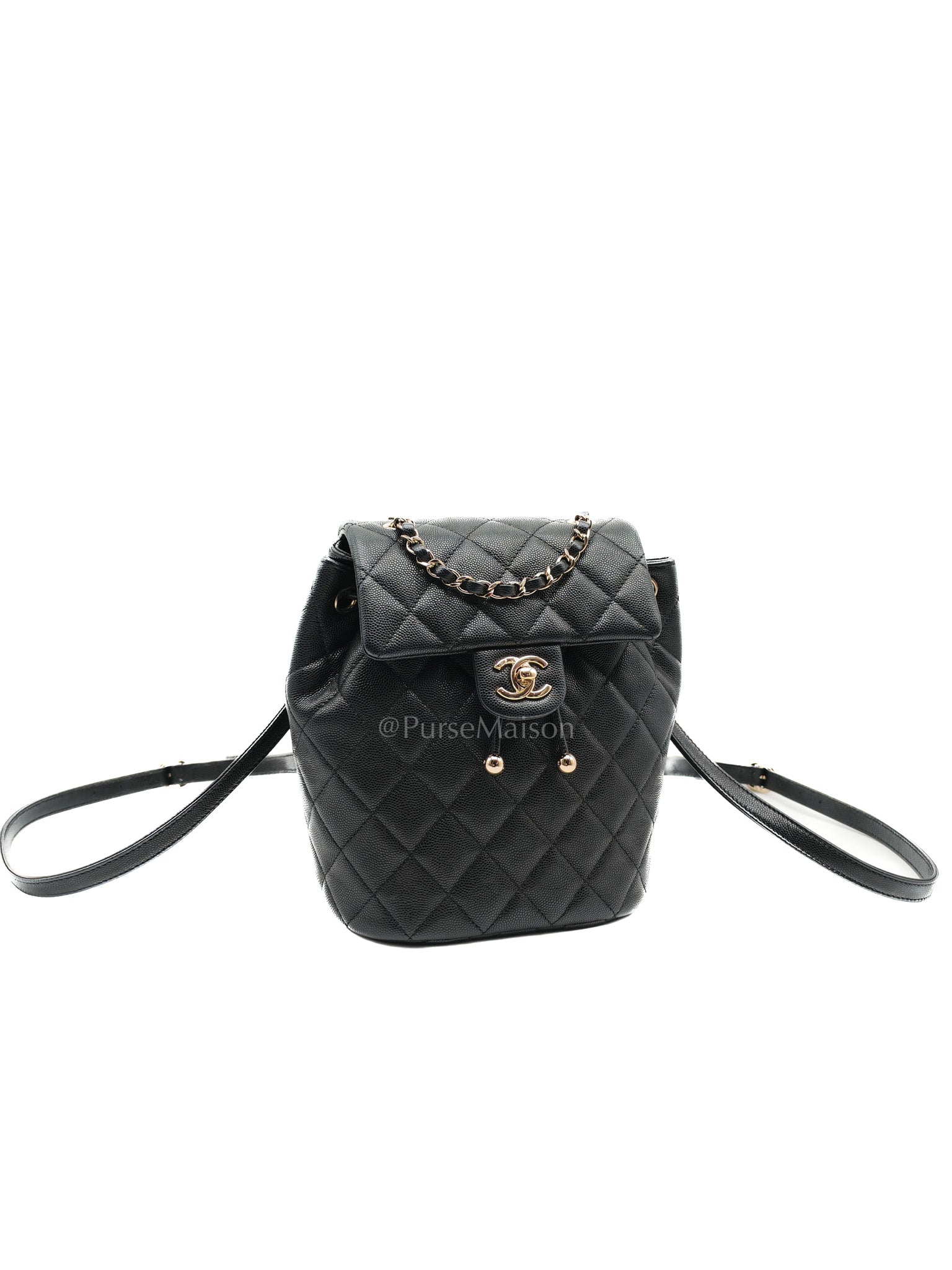 Urban Spirit Backpack Mini in Black Quilted Caviar Leather & Light Gold Hardware Microchip