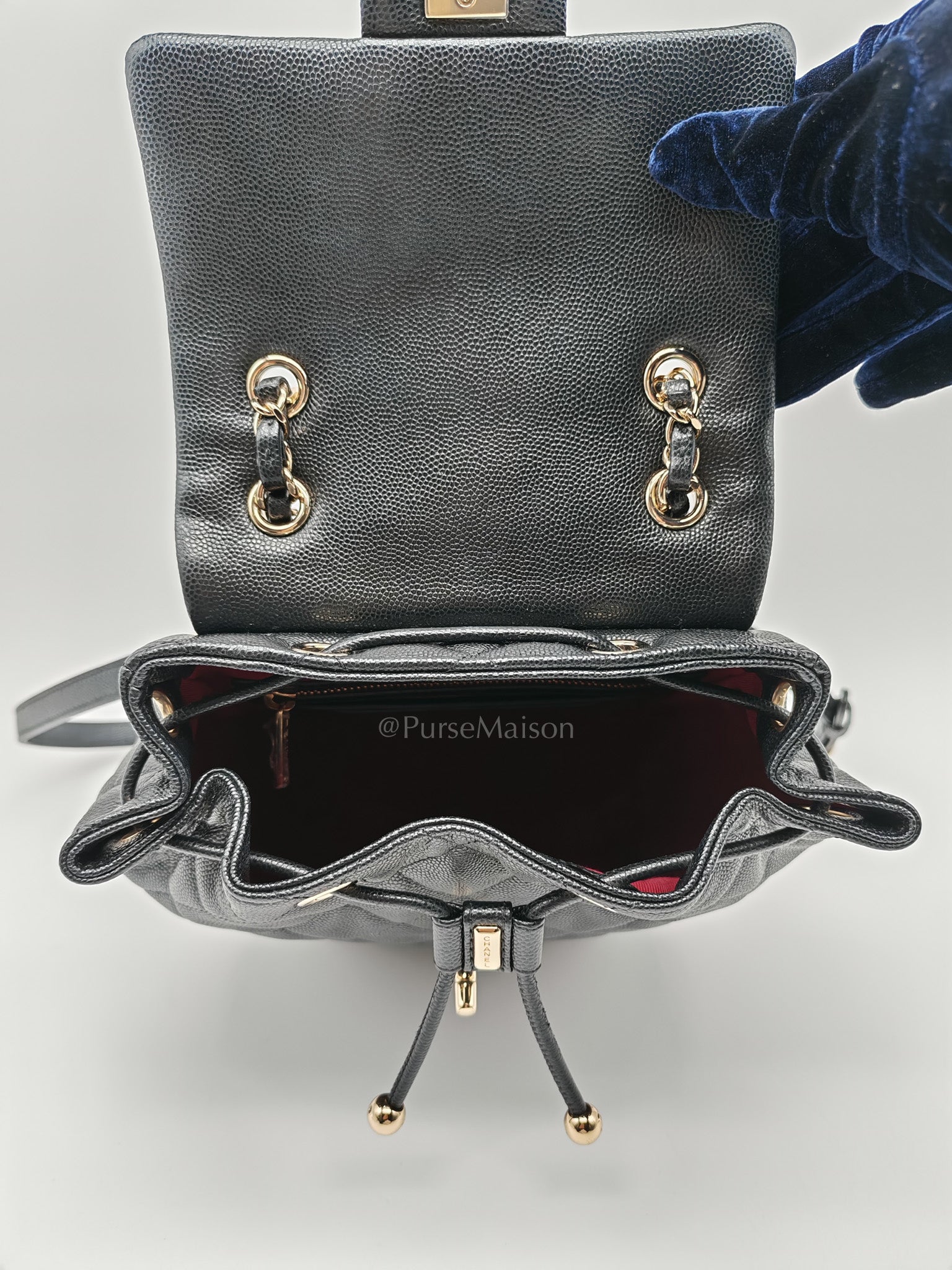 Urban Spirit Backpack Mini in Black Quilted Caviar Leather & Light Gold Hardware Microchip