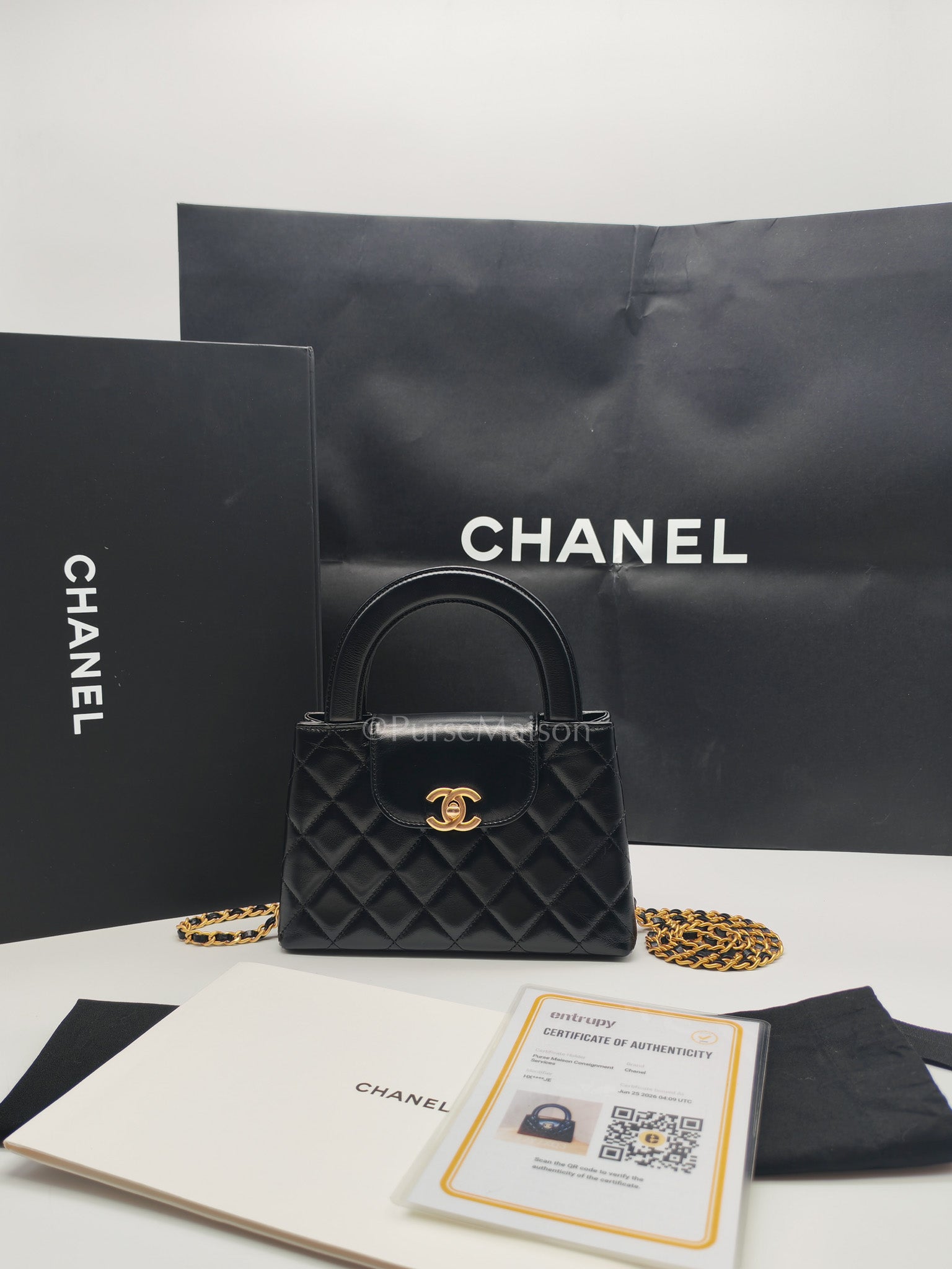 CC Kelly Small in Black Calfskin Leather & Aged Gold Hardware (Microchip)