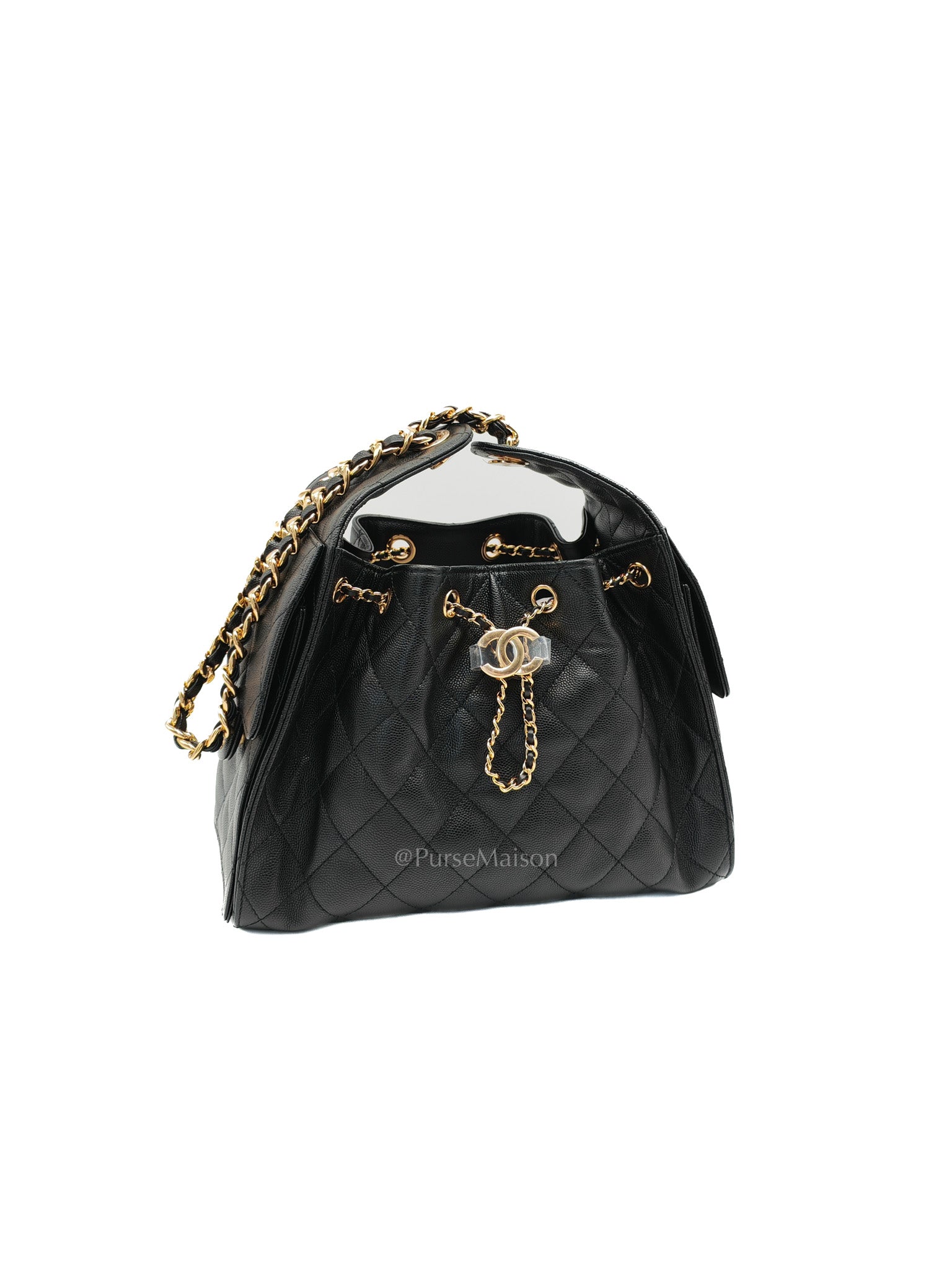25 Small Black Caviar Leather in Shiny Gold Hardware (Microchip)