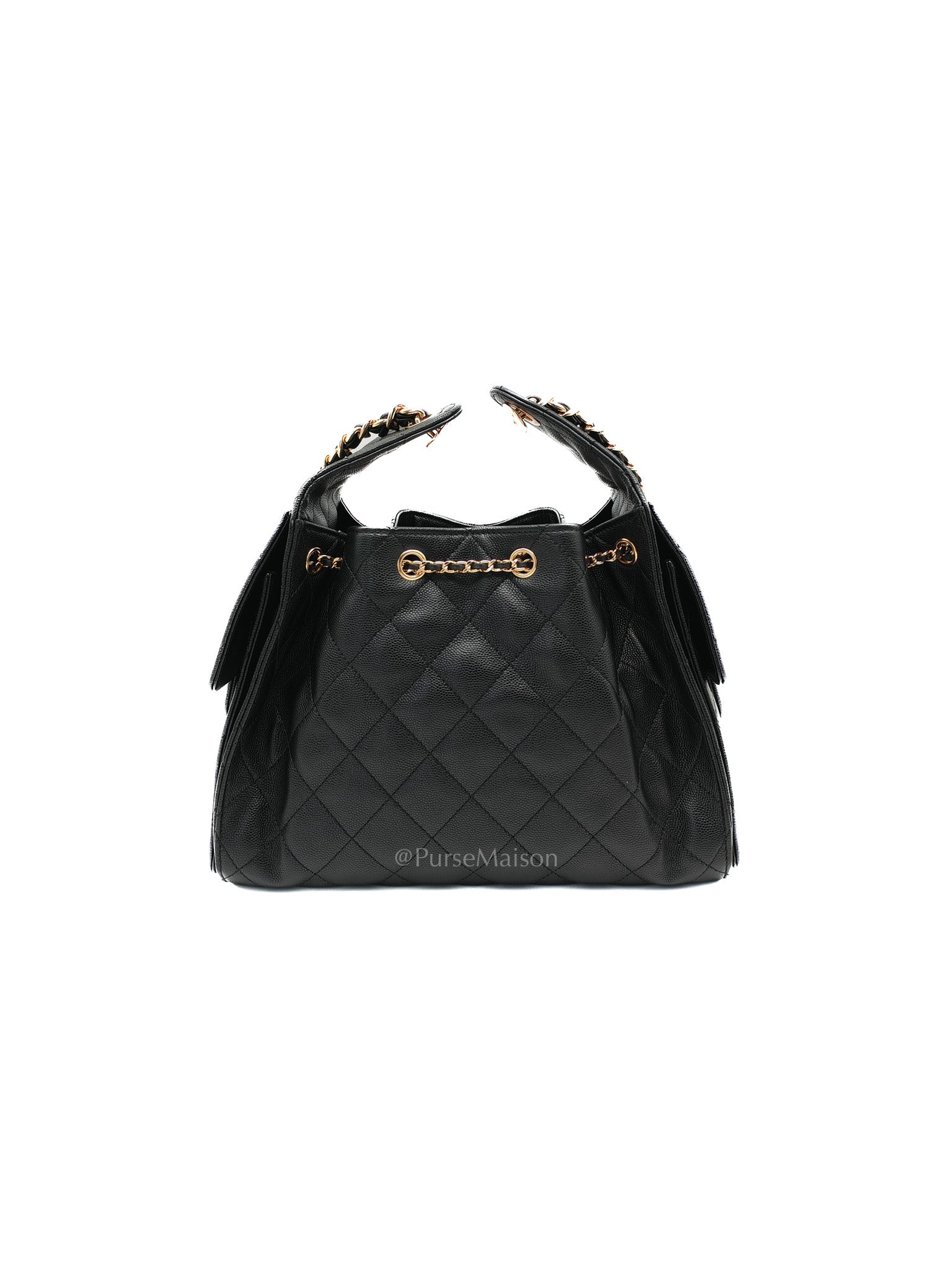 25 Small Black Caviar Leather in Shiny Gold Hardware (Microchip)