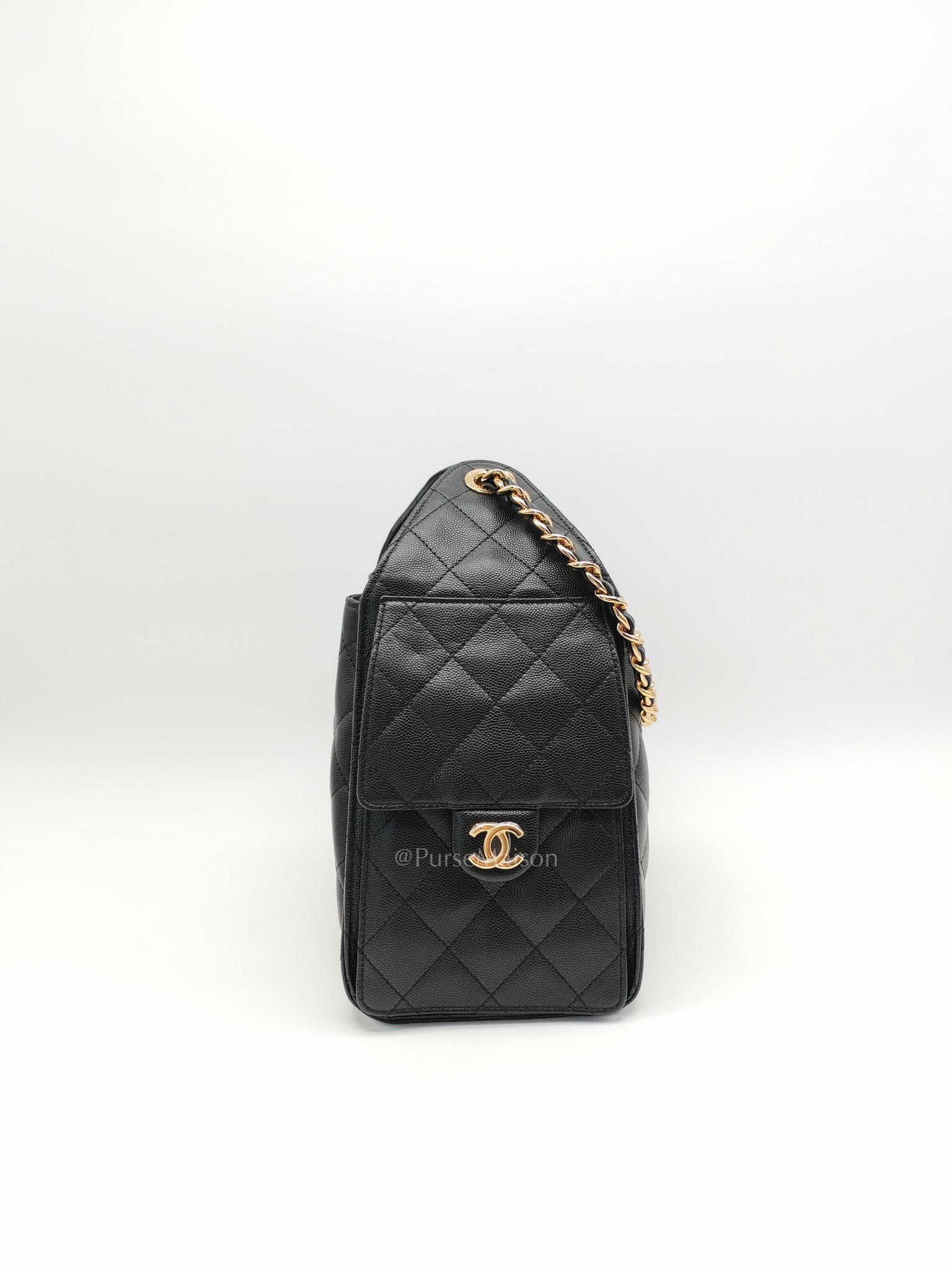 25 Small Black Caviar Leather in Shiny Gold Hardware (Microchip)