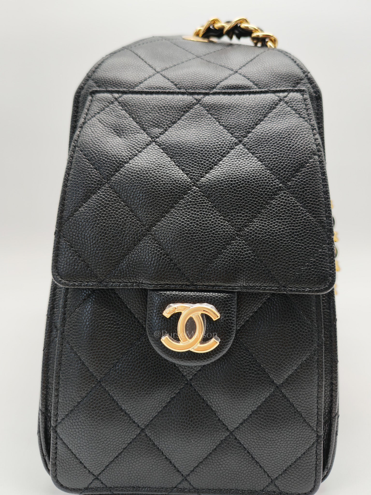 25 Small Black Caviar Leather in Shiny Gold Hardware (Microchip)