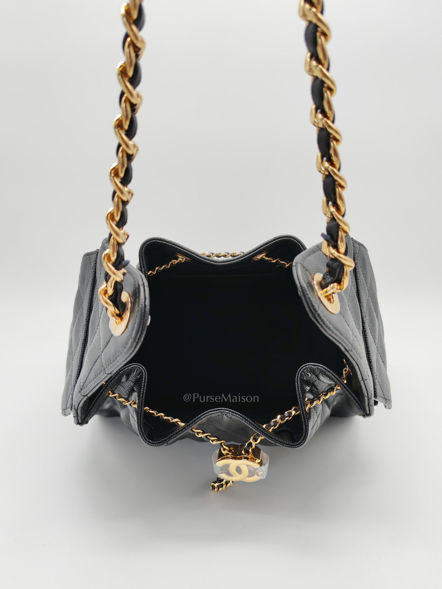 25 Small Black Caviar Leather in Shiny Gold Hardware (Microchip)