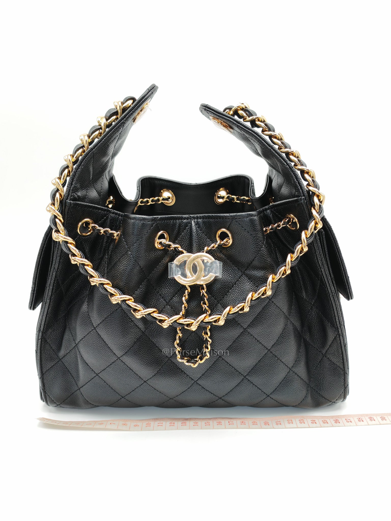 25 Small Black Caviar Leather in Shiny Gold Hardware (Microchip)