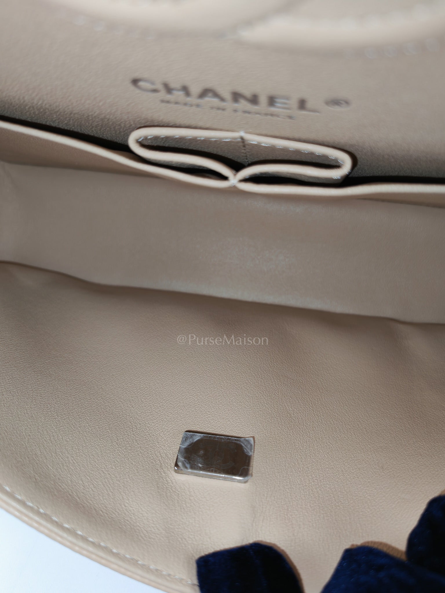 Classic Double Flap Medium in Beige Clair Quilted Caviar Leather & Silver Hardware Microchip