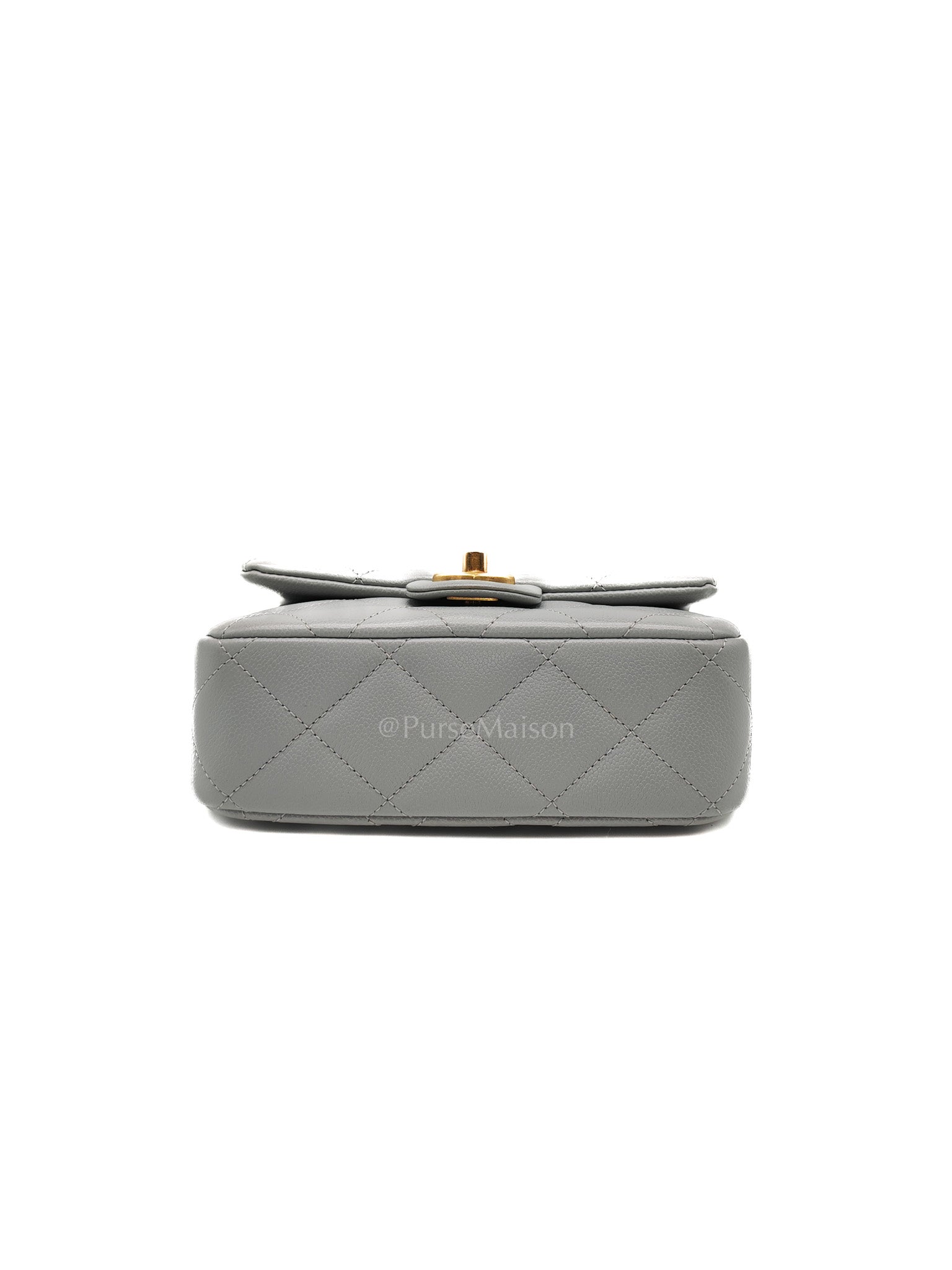 24P Mini Flap Bag Sweetheart Rush in Gray Quilted Caviar Leather & Aged Gold Hardware Microchip