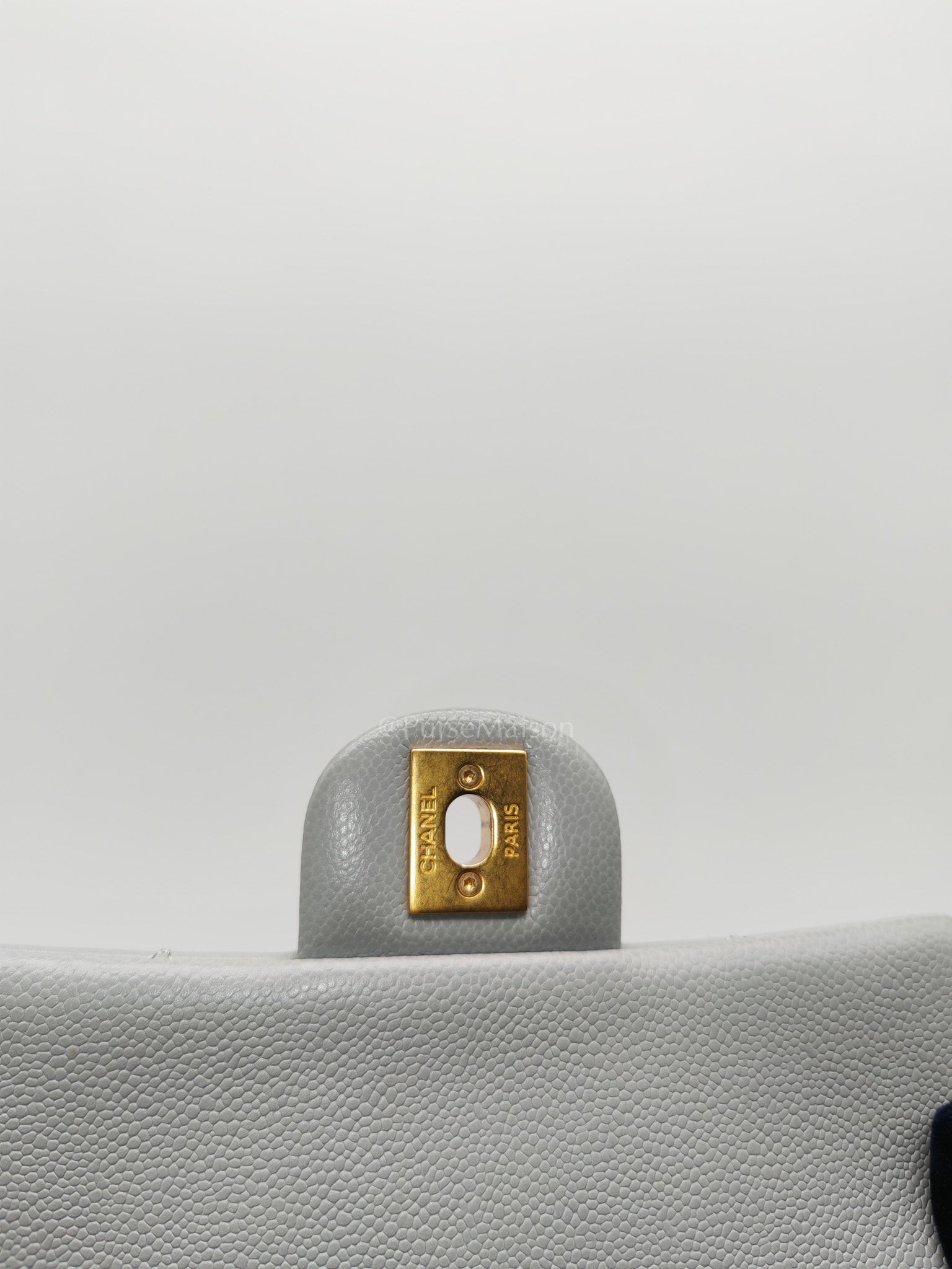 24P Mini Flap Bag Sweetheart Rush in Gray Quilted Caviar Leather & Aged Gold Hardware Microchip