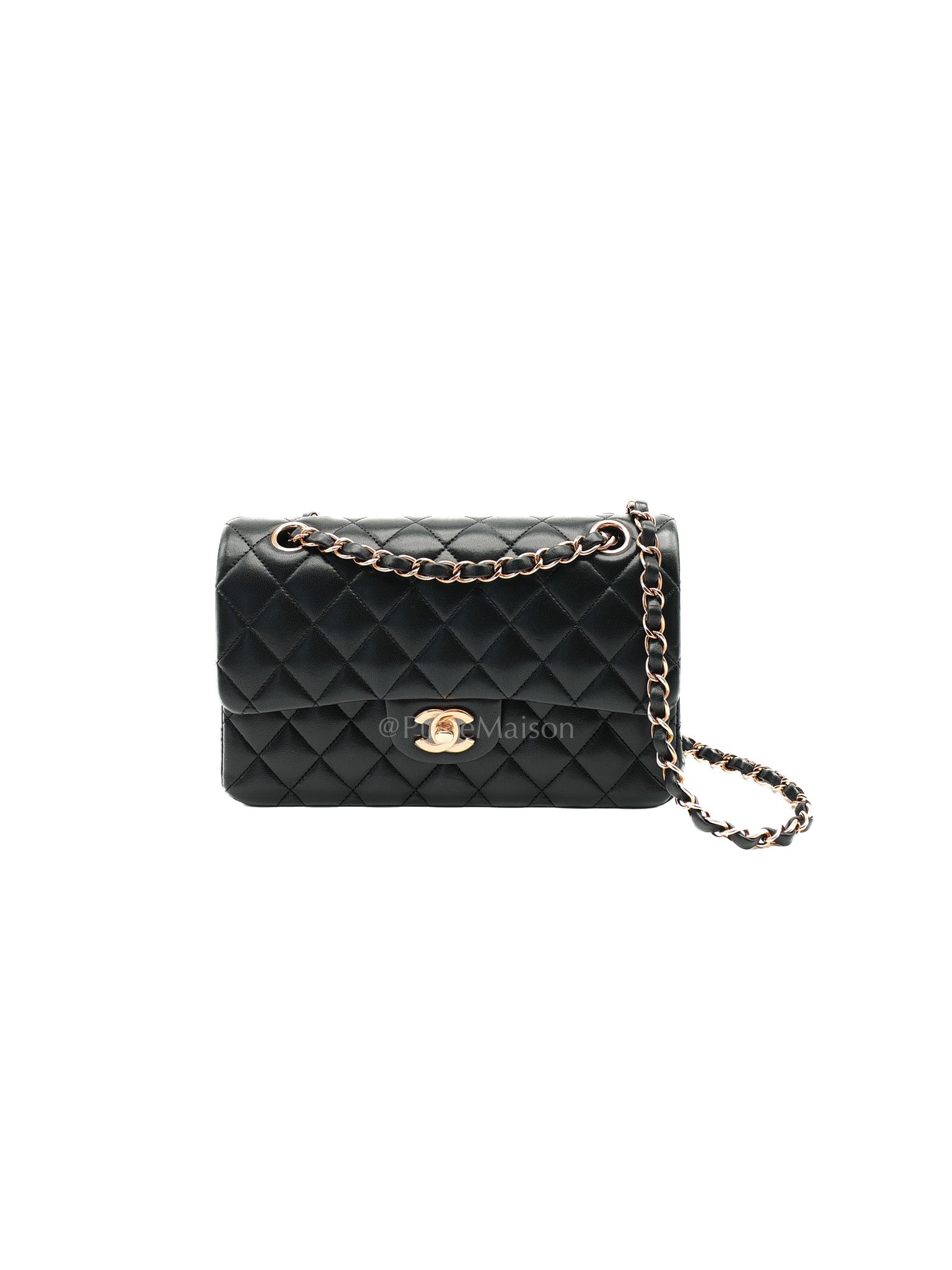 Classic Double Flap Small in Black Quilted Lambskin Leather & Rose Gold Hardware Microchip