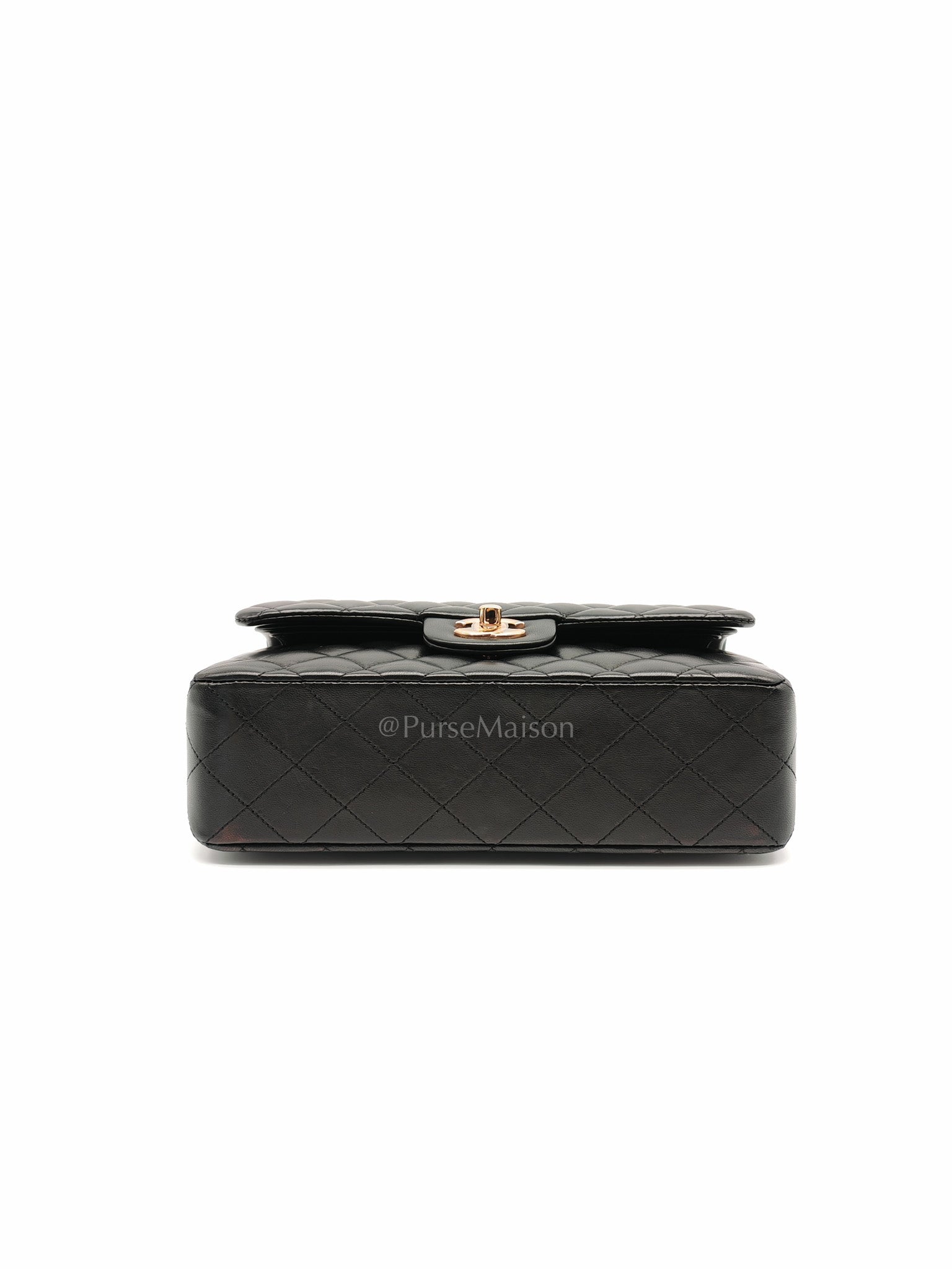 Classic Double Flap Small in Black Quilted Lambskin Leather & Rose Gold Hardware Microchip