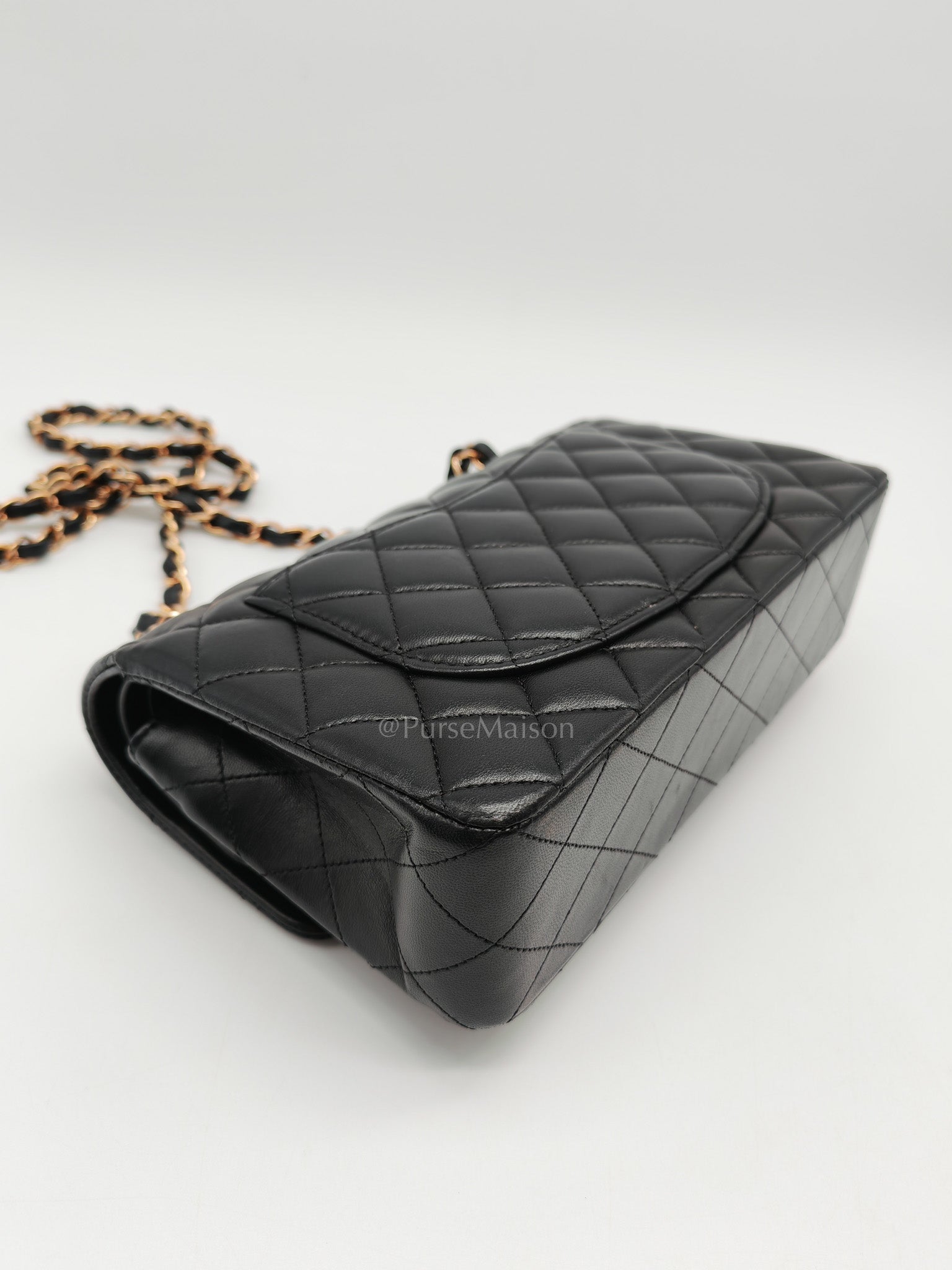 Classic Double Flap Small in Black Quilted Lambskin Leather & Rose Gold Hardware Microchip