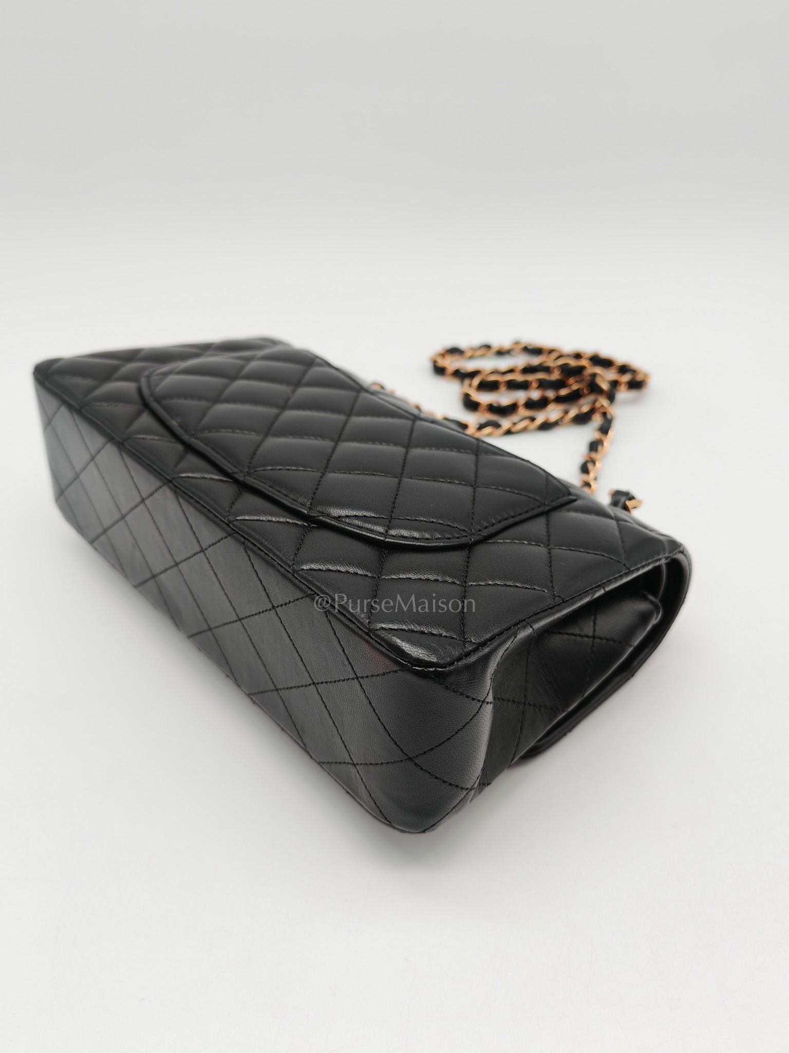 Classic Double Flap Small in Black Quilted Lambskin Leather & Rose Gold Hardware Microchip