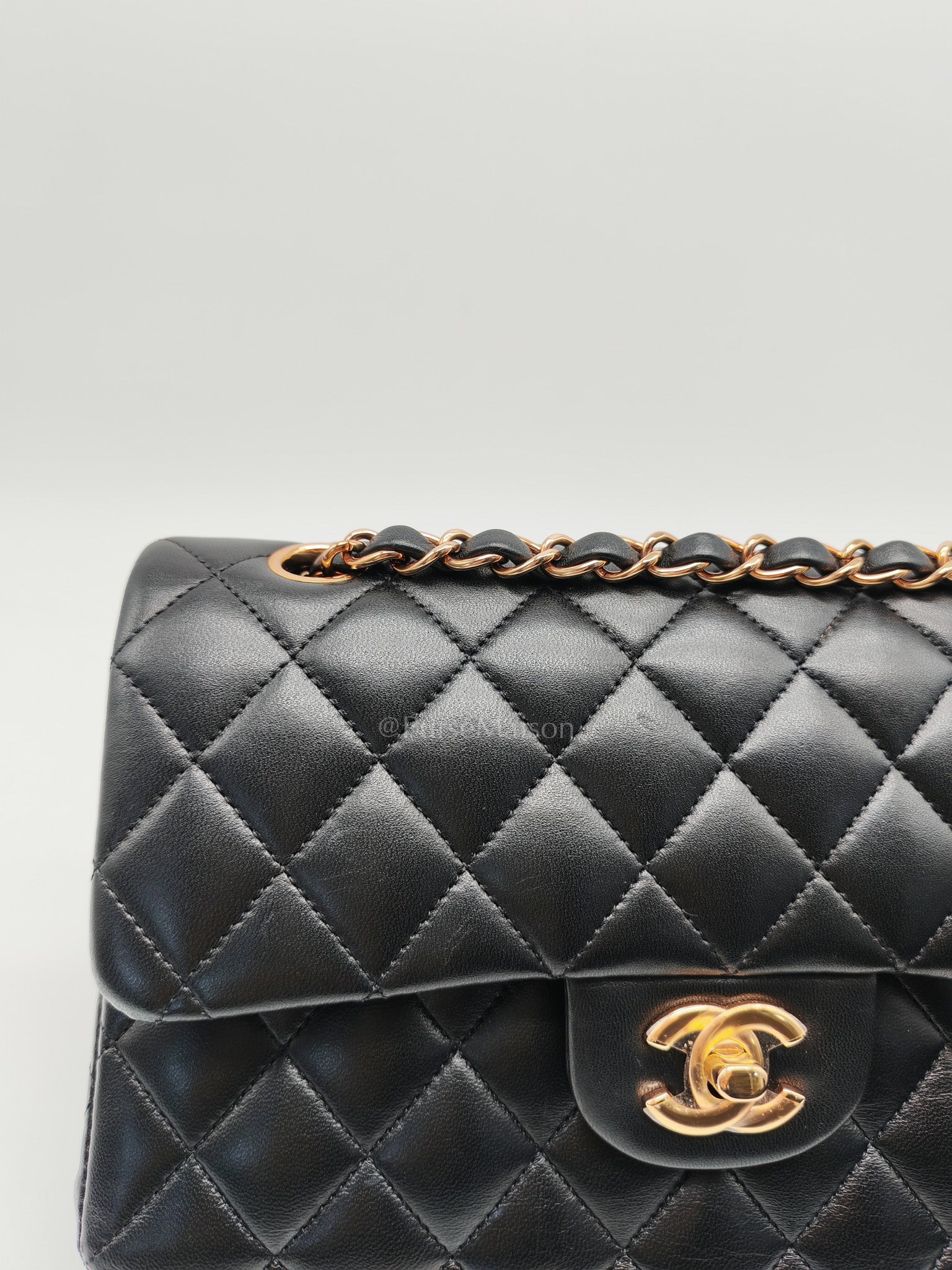 Classic Double Flap Small in Black Quilted Lambskin Leather & Rose Gold Hardware Microchip