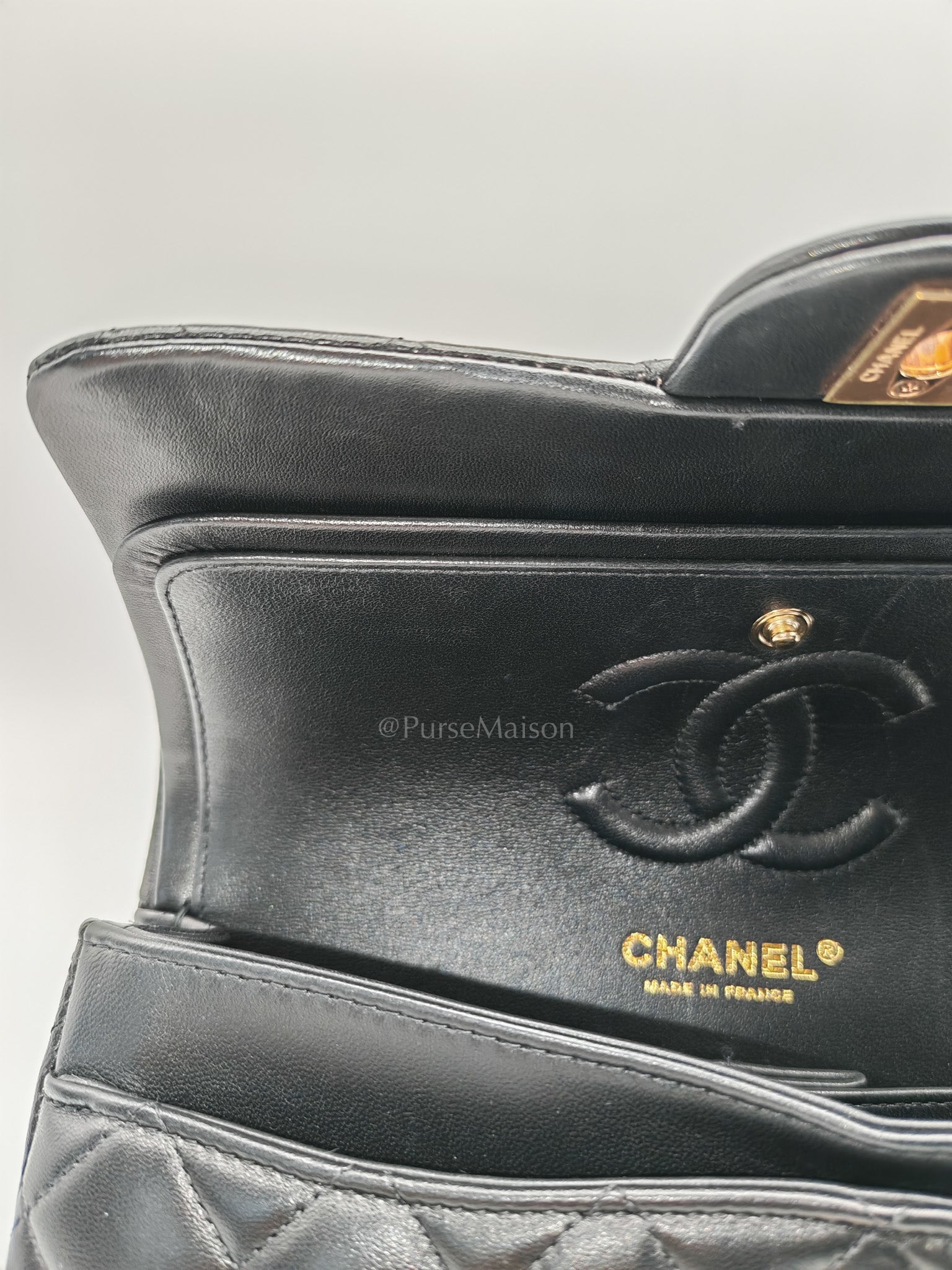Classic Double Flap Small in Black Quilted Lambskin Leather & Rose Gold Hardware Microchip