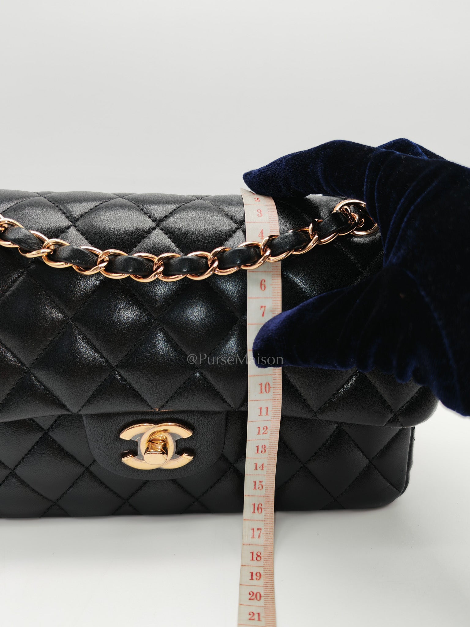 Classic Double Flap Small in Black Quilted Lambskin Leather & Rose Gold Hardware Microchip