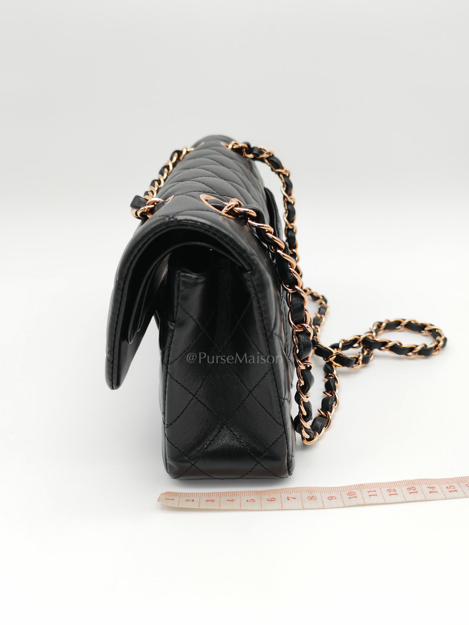 Classic Double Flap Small in Black Quilted Lambskin Leather & Rose Gold Hardware Microchip