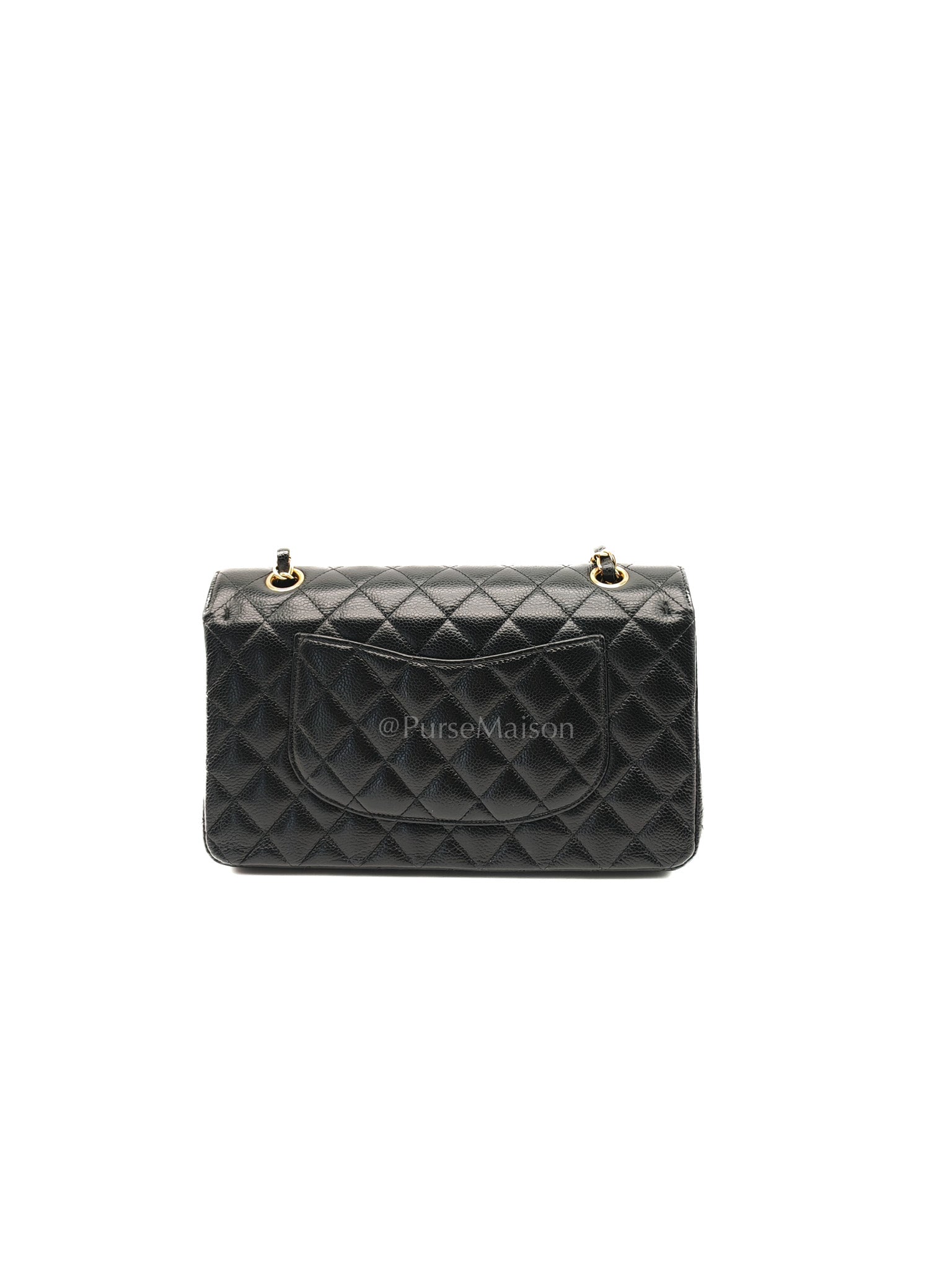 Classic Double Flap Bag Medium in Black Quilted Caviar Leather and Gold Hardware Series 30