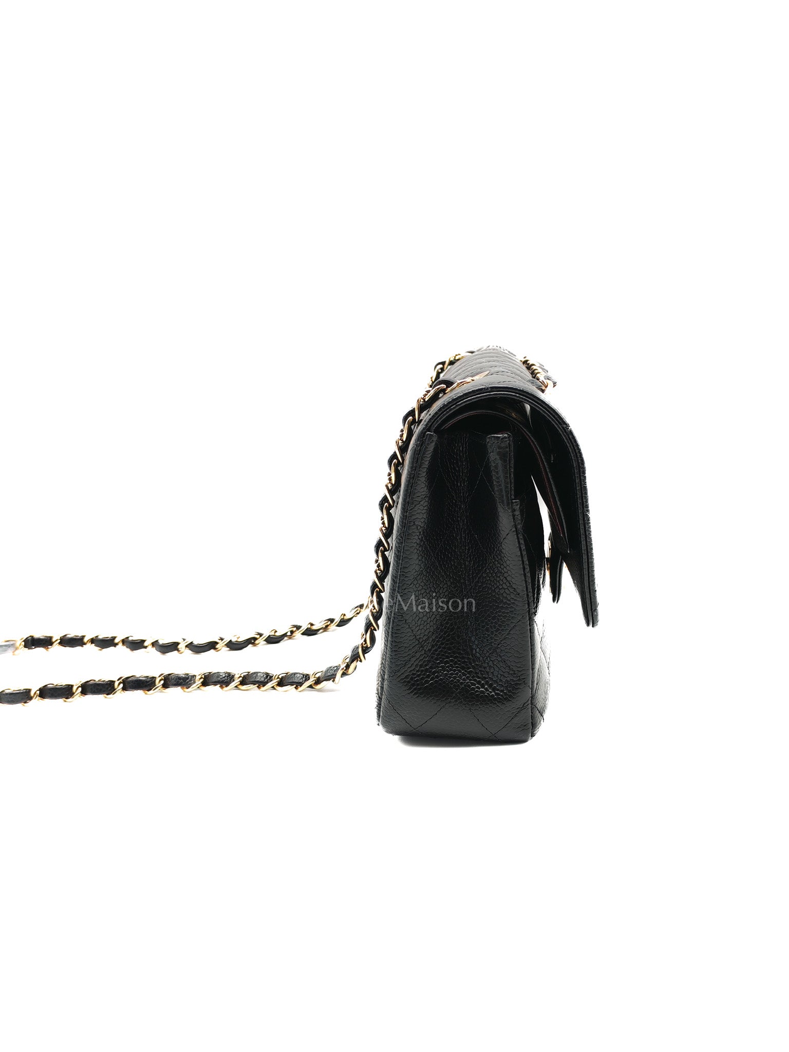 Classic Double Flap Bag Medium in Black Quilted Caviar Leather and Gold Hardware Series 30