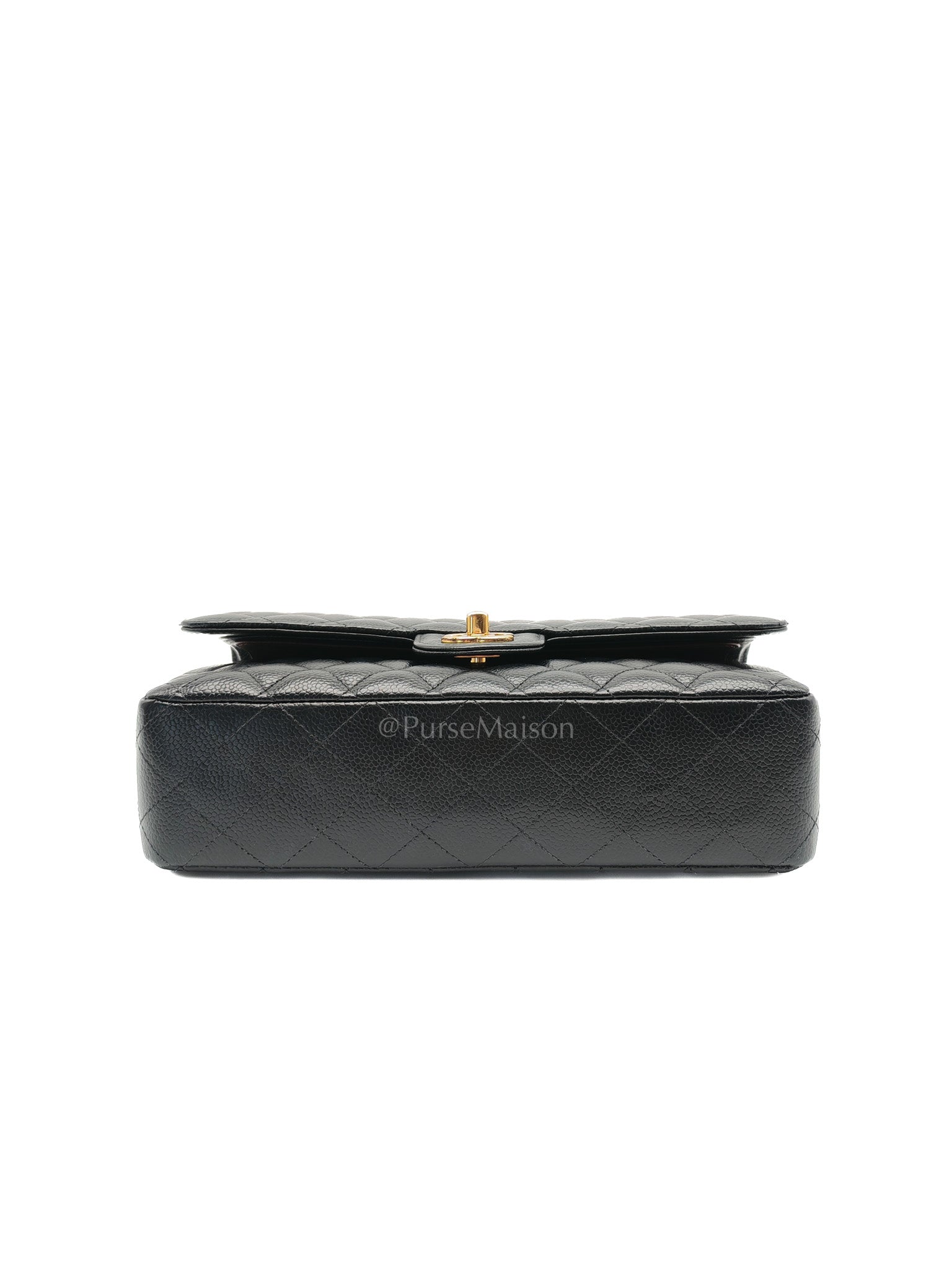 Classic Double Flap Bag Medium in Black Quilted Caviar Leather and Gold Hardware Series 30