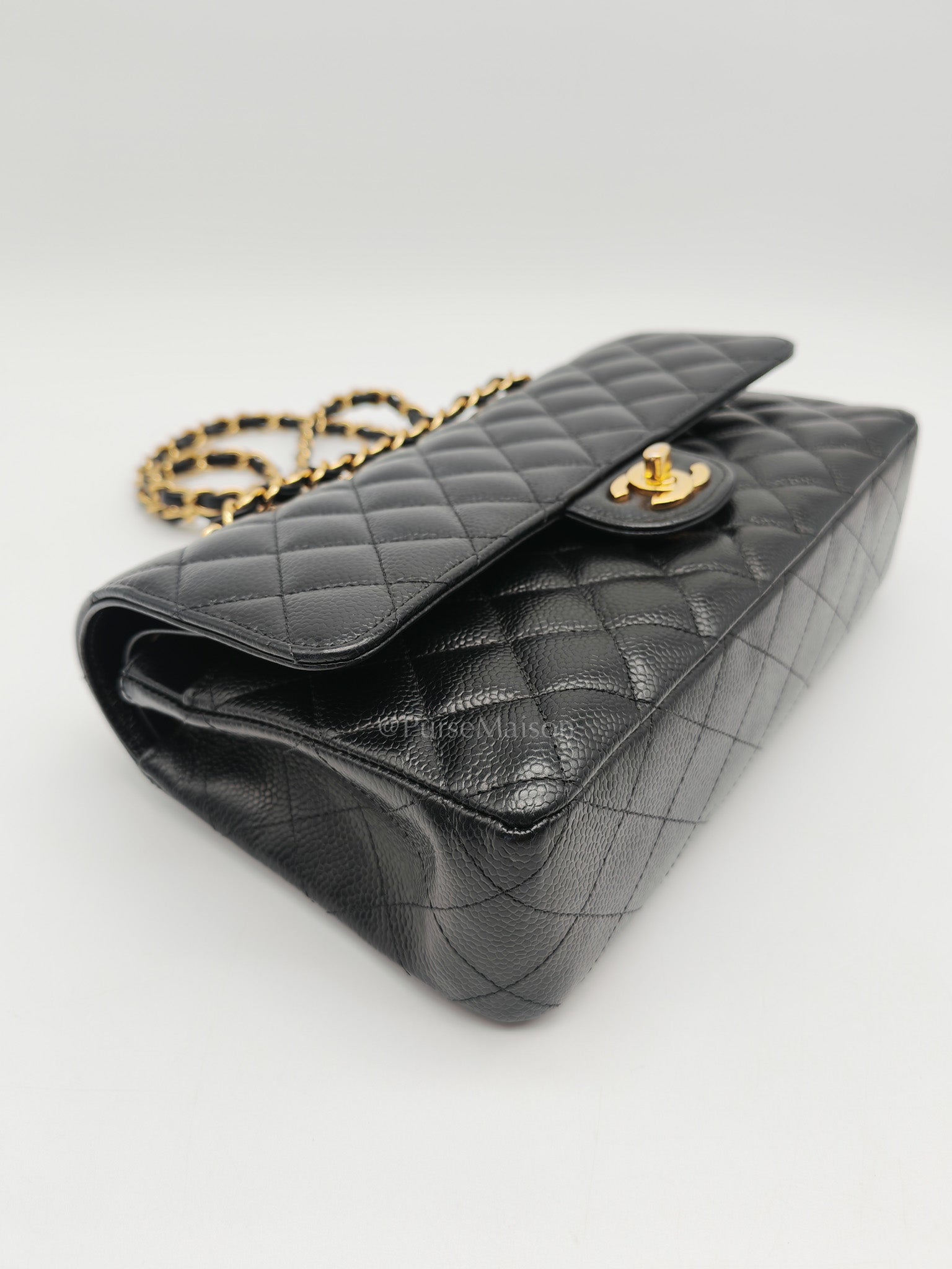 Classic Double Flap Bag Medium in Black Quilted Caviar Leather and Gold Hardware Series 30