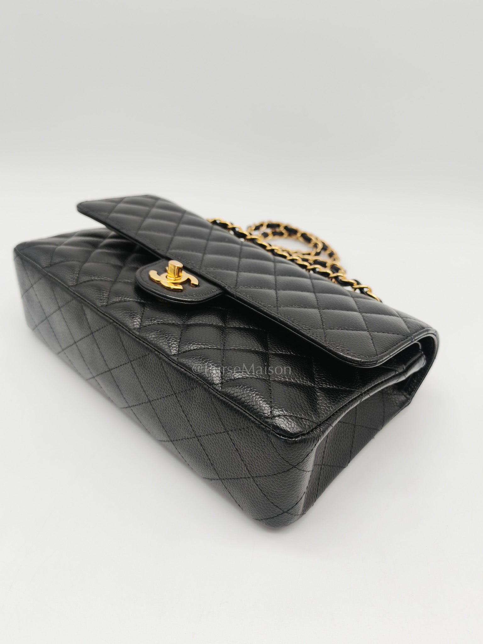 Classic Double Flap Bag Medium in Black Quilted Caviar Leather and Gold Hardware Series 30