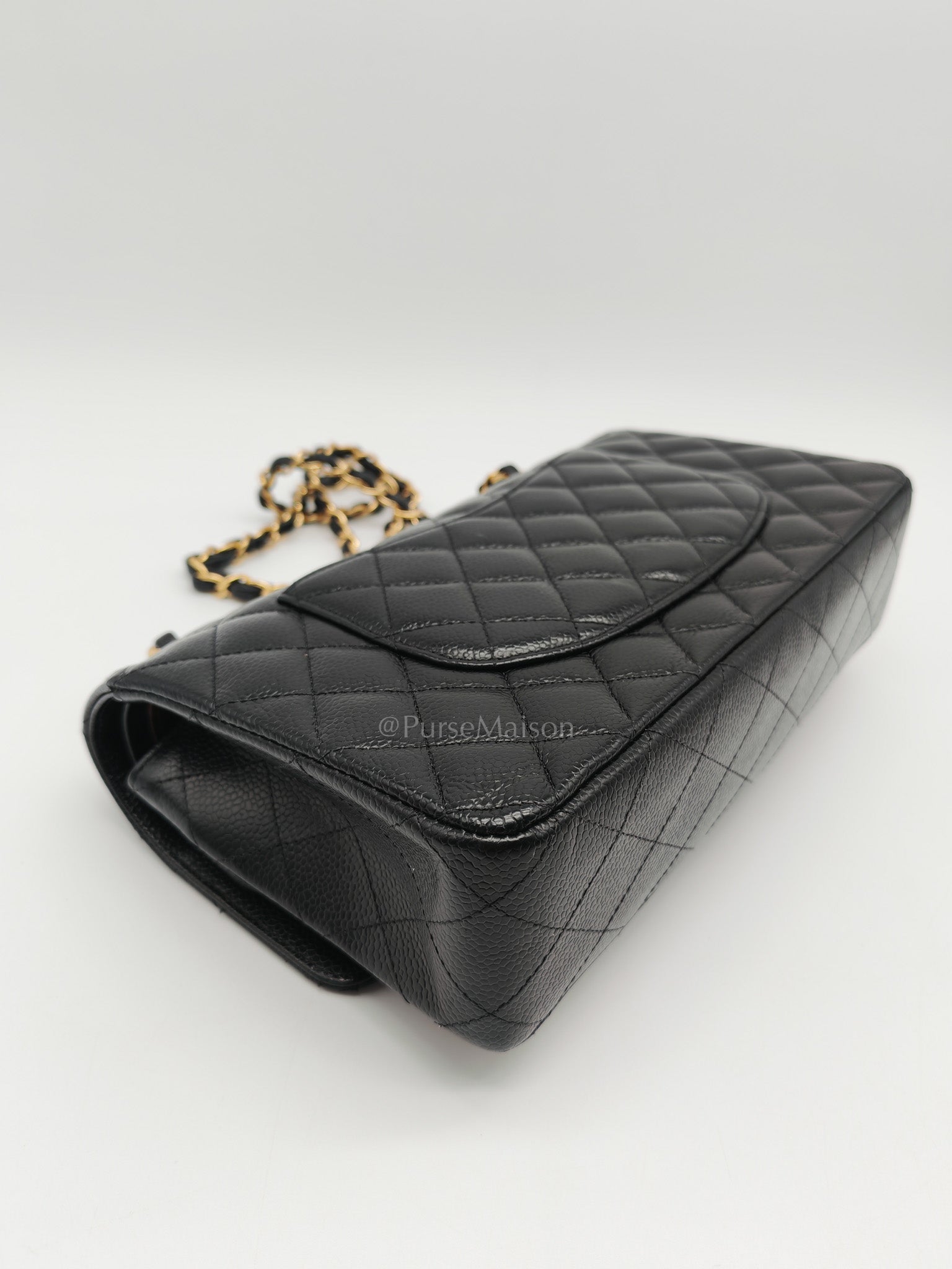 Classic Double Flap Bag Medium in Black Quilted Caviar Leather and Gold Hardware Series 30