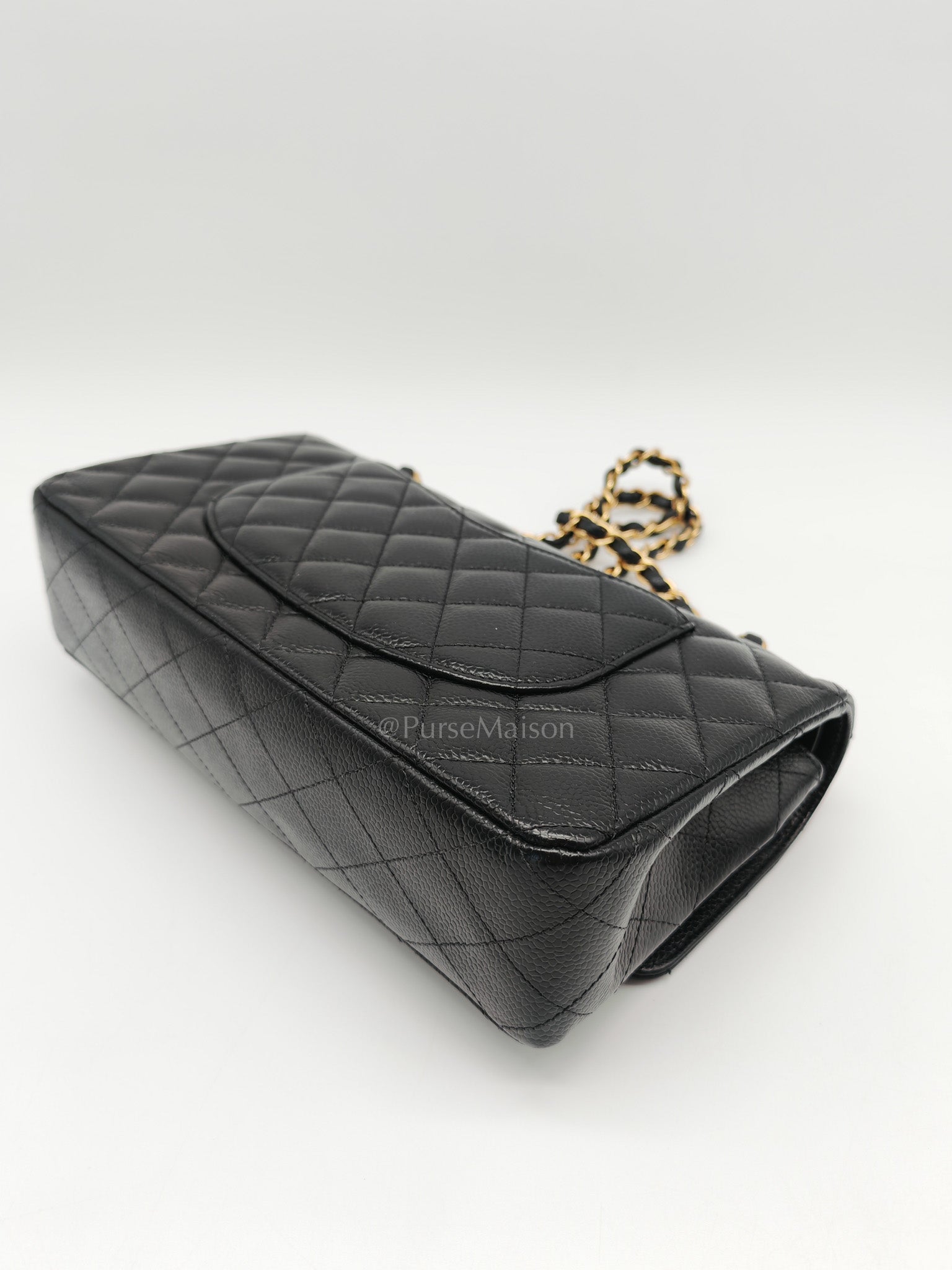 Classic Double Flap Bag Medium in Black Quilted Caviar Leather and Gold Hardware Series 30