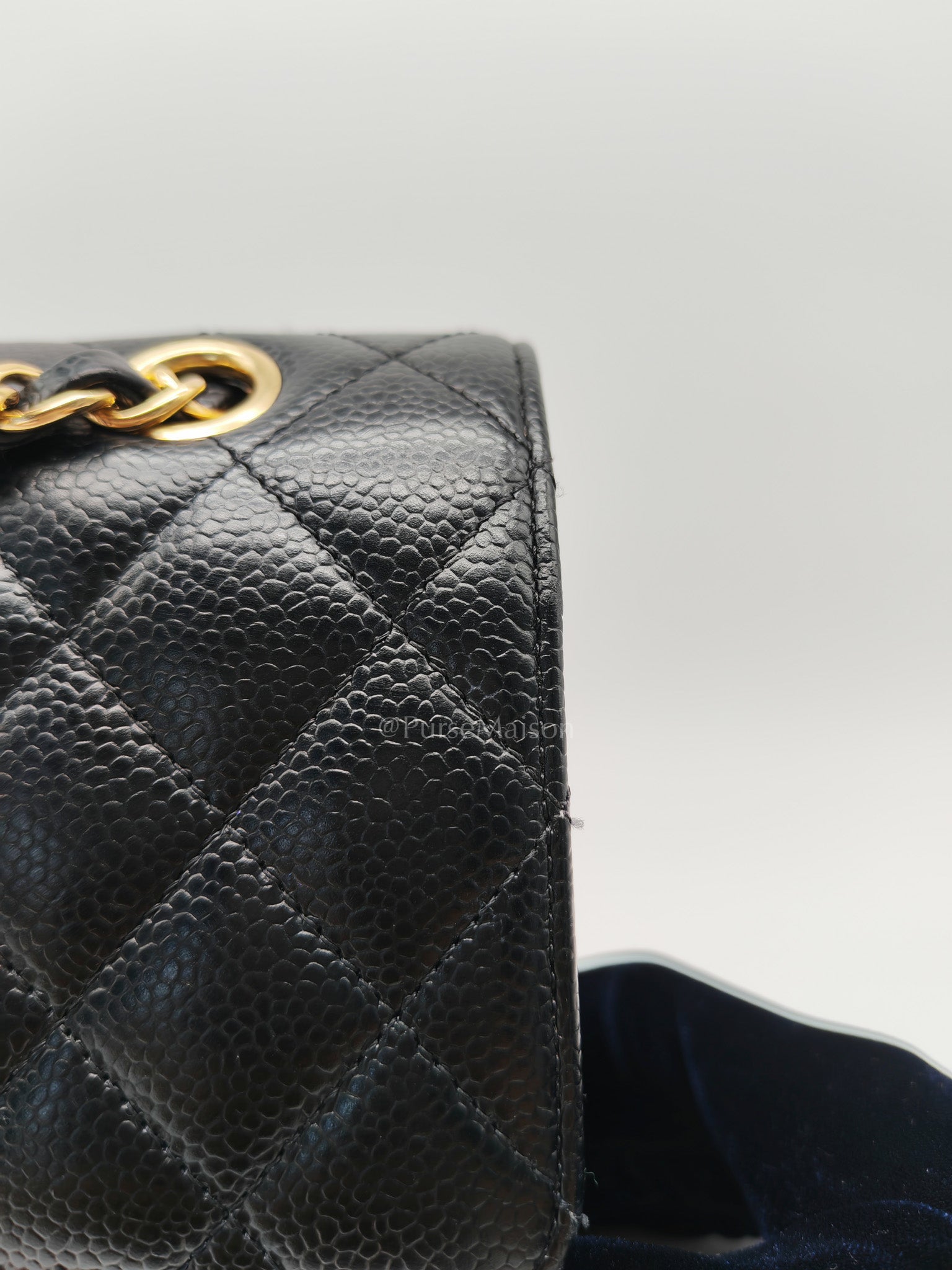 Classic Double Flap Bag Medium in Black Quilted Caviar Leather and Gold Hardware Series 30