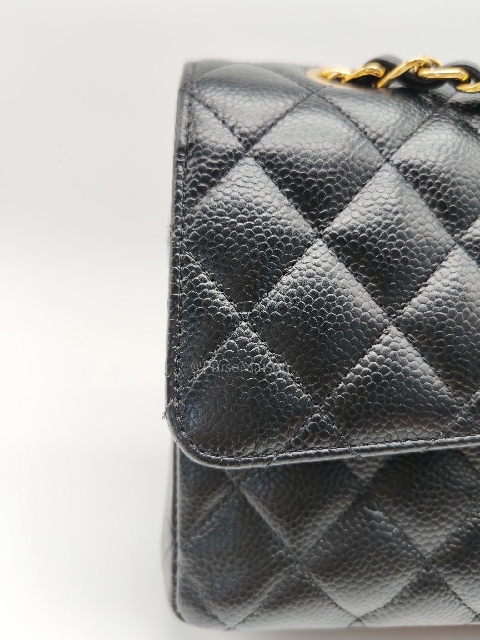Classic Double Flap Bag Medium in Black Quilted Caviar Leather and Gold Hardware Series 30