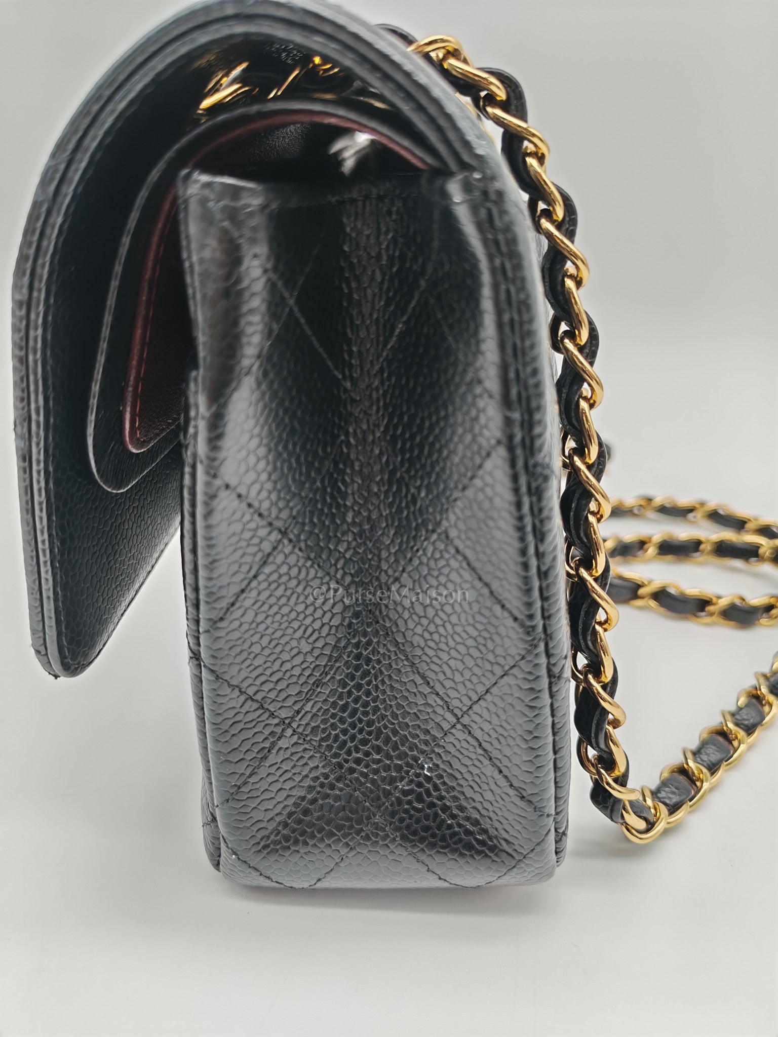 Classic Double Flap Bag Medium in Black Quilted Caviar Leather and Gold Hardware Series 30