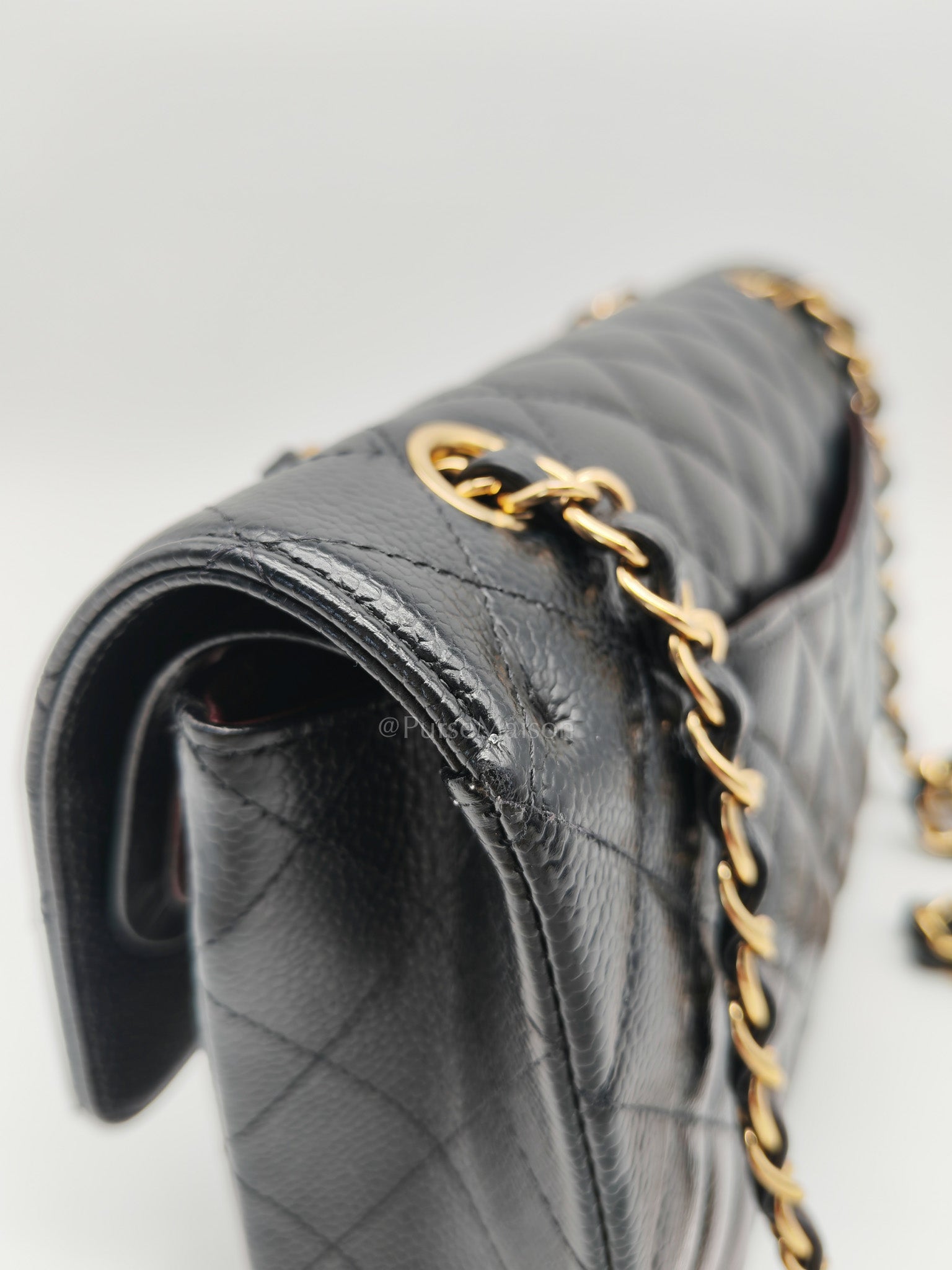 Classic Double Flap Bag Medium in Black Quilted Caviar Leather and Gold Hardware Series 30