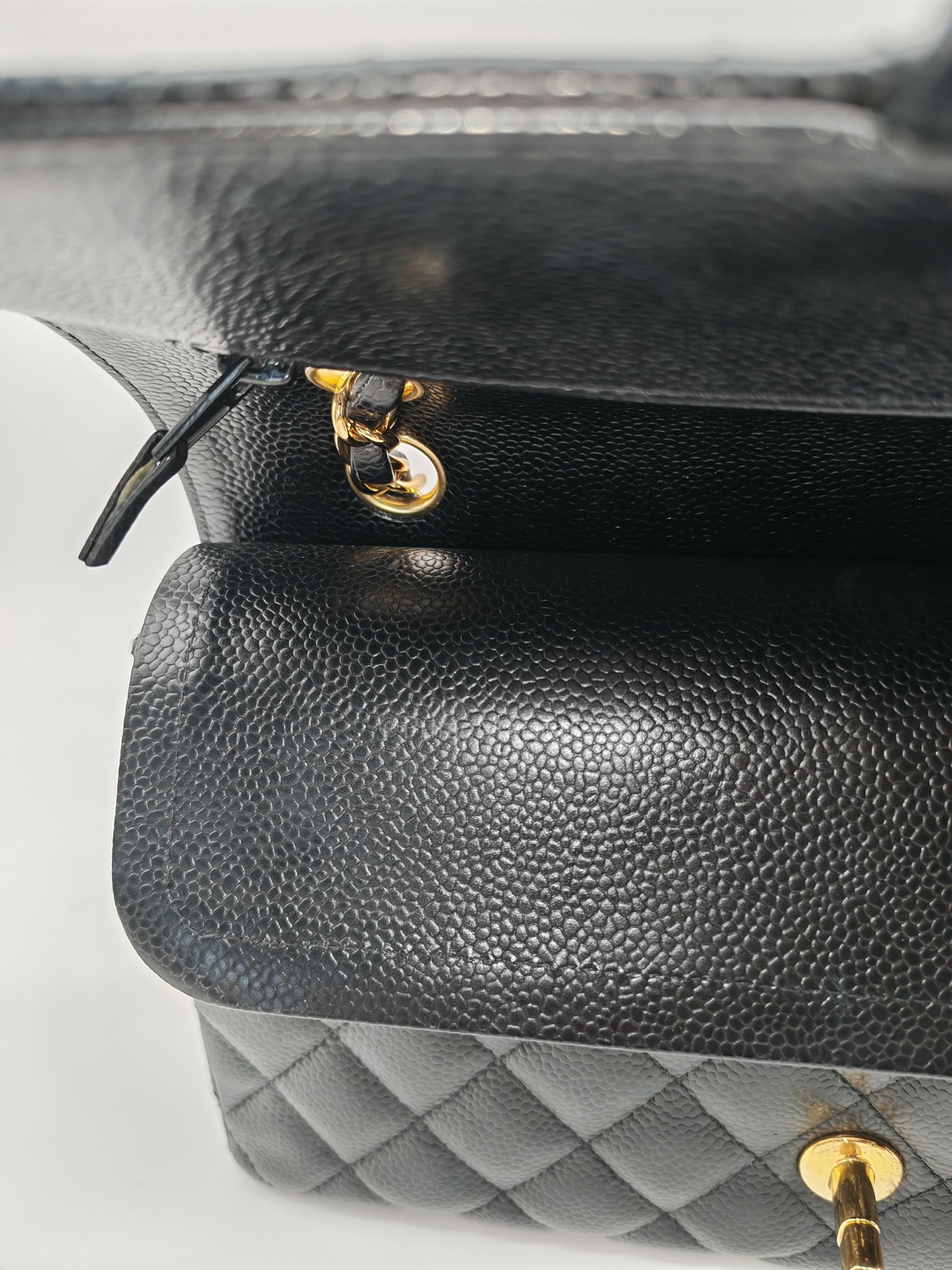 Classic Double Flap Bag Medium in Black Quilted Caviar Leather and Gold Hardware Series 30
