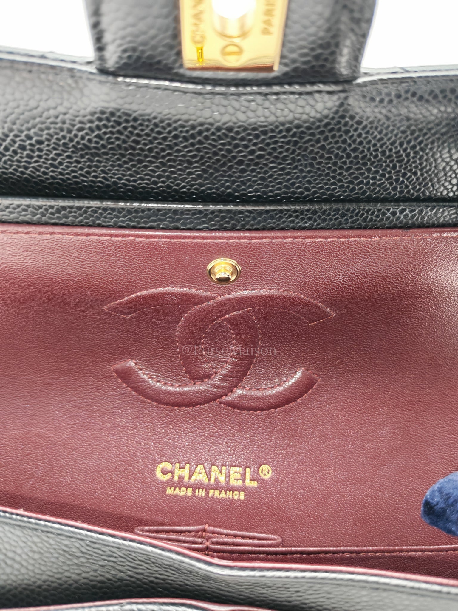 Classic Double Flap Bag Medium in Black Quilted Caviar Leather and Gold Hardware Series 30