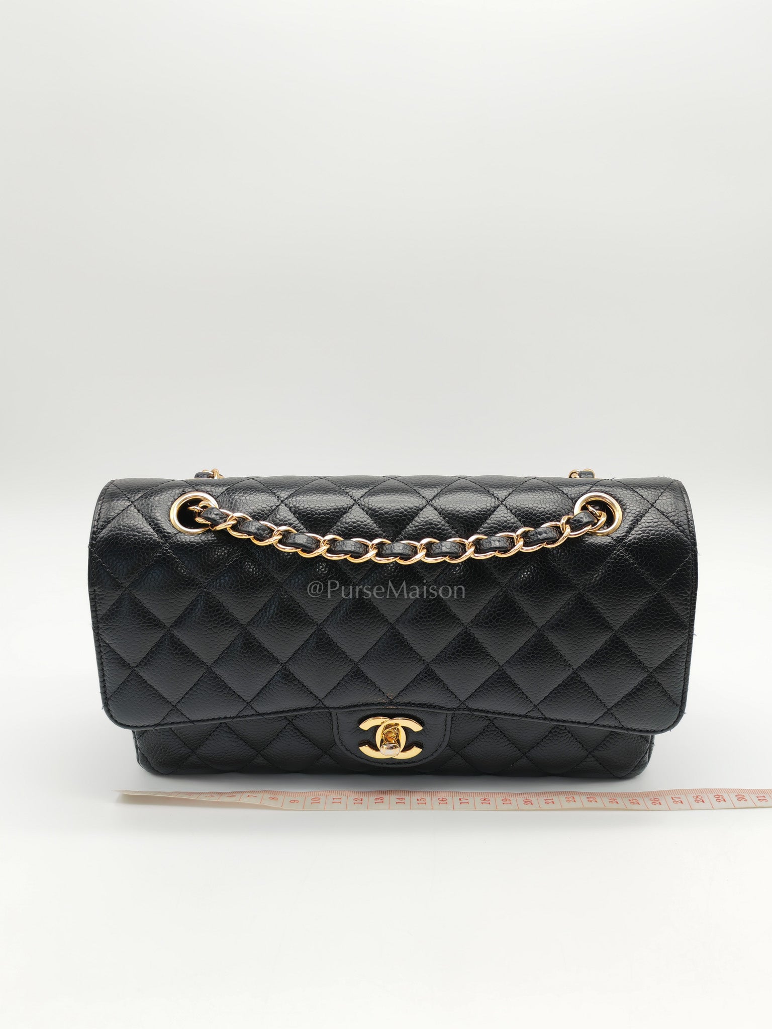 Classic Double Flap Bag Medium in Black Quilted Caviar Leather and Gold Hardware Series 30